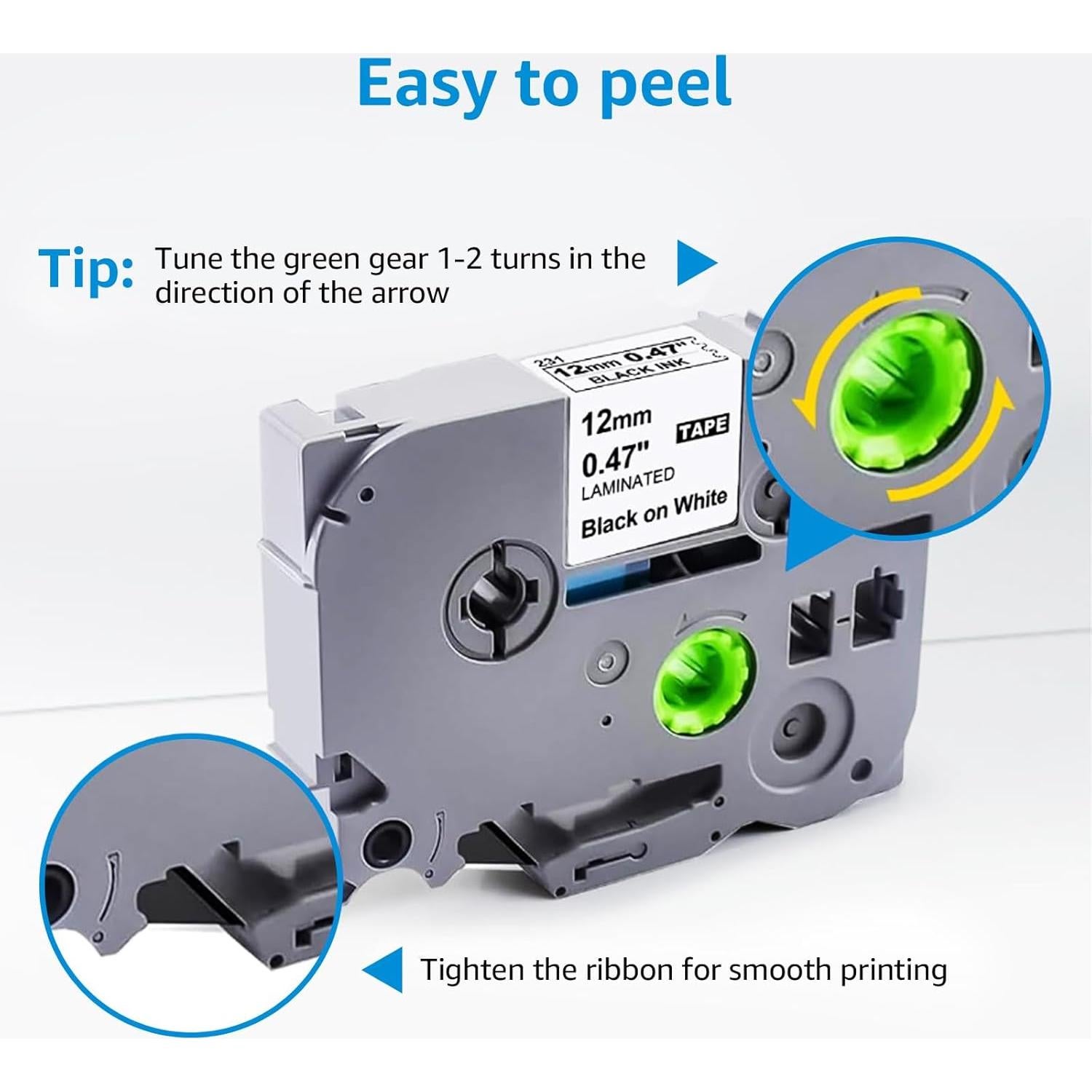 Cinta de Etiquetadora INKIFY TZe-231 12mm Negro sobre Blanco