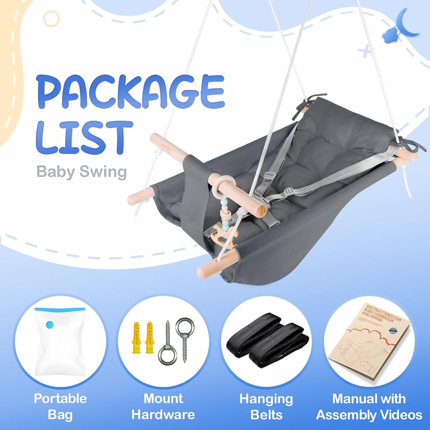 Columpio para Bebés Gladswing Gris Oscuro, 3 Modos, Arnés 5 Puntos