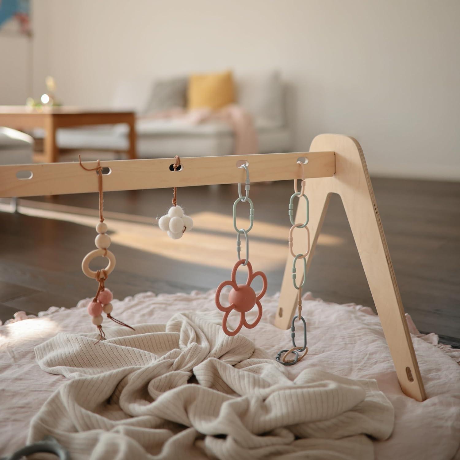 Sonajero de Dentición mushie Rosa Polvoriento Silicona 100% Segura