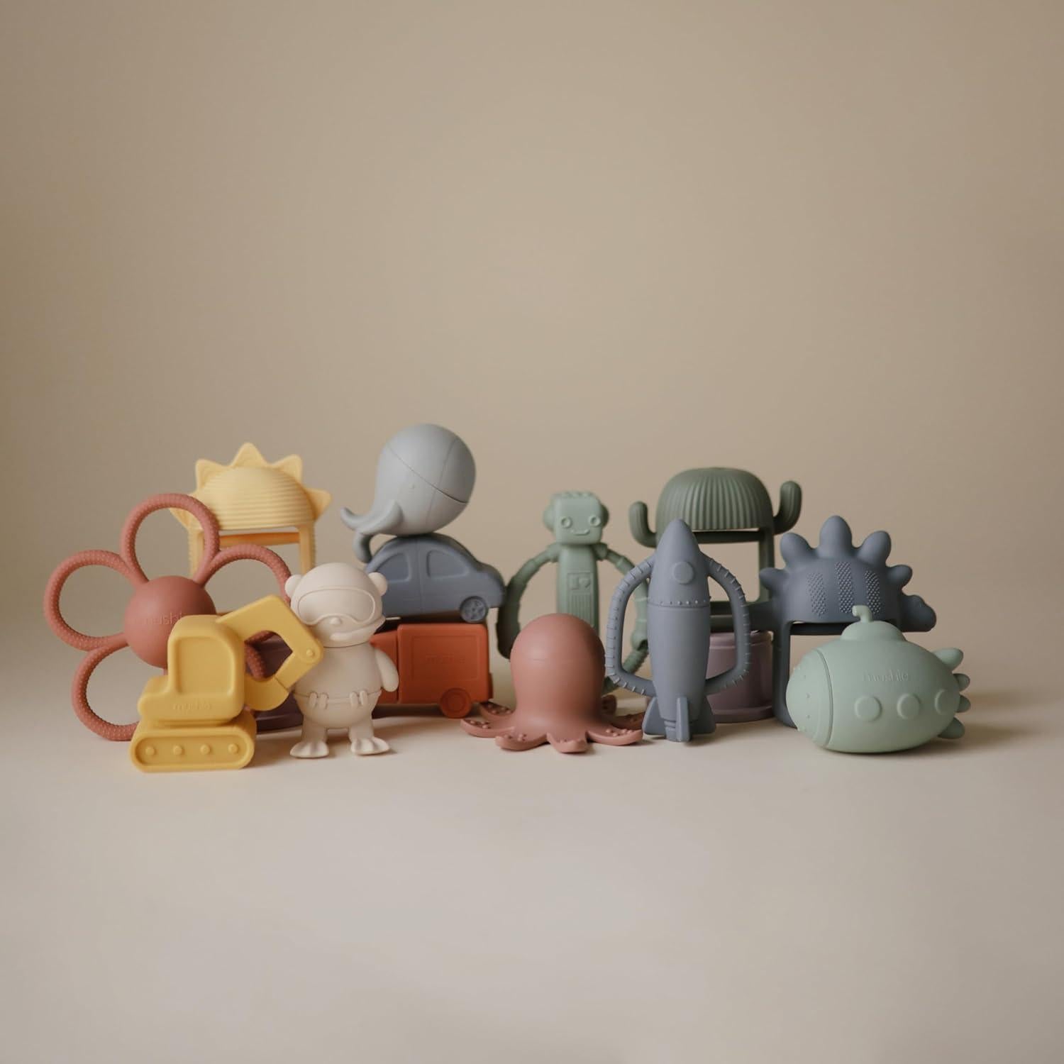 Sonajero de Dentición mushie Rosa Polvoriento Silicona 100% Segura