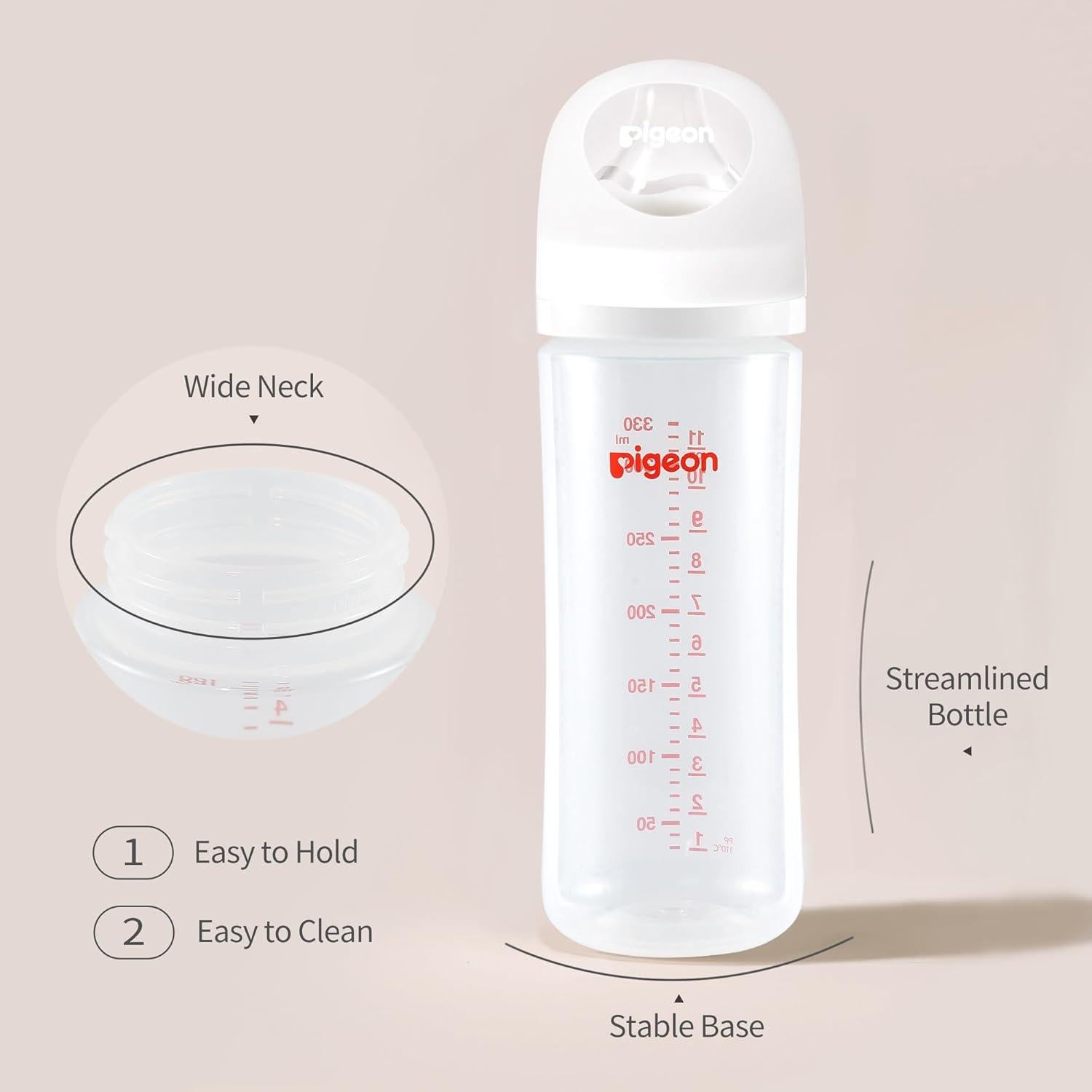Botella de Lactancia Pigeon Cuello Ancho 330ml Anti-Cólicos Pack 3