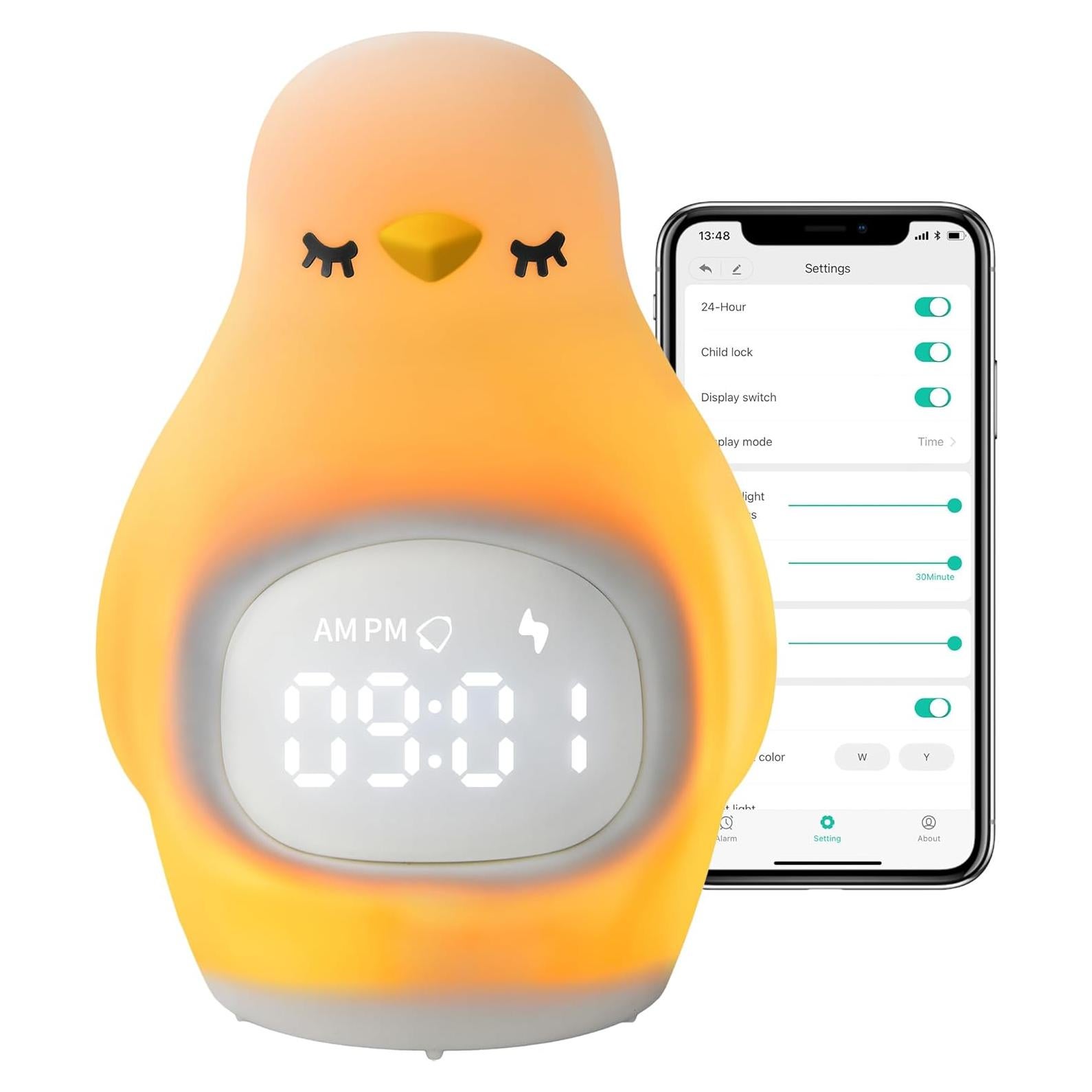 Reloj Despertador Infantil GANGULITO Pingüino LED Recargable