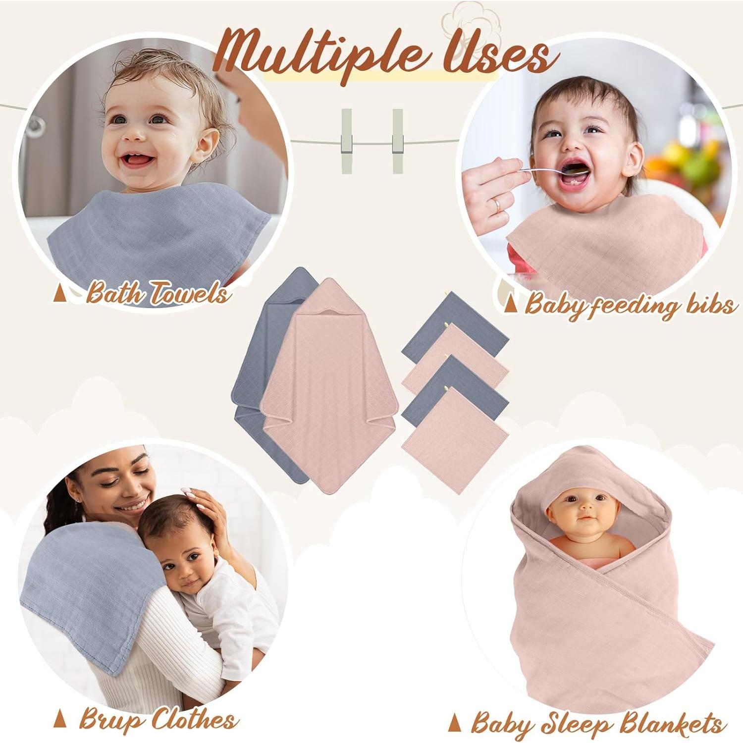 Juego de Toallas de Baño y Paños de Muselina Preboun 6 Pcs