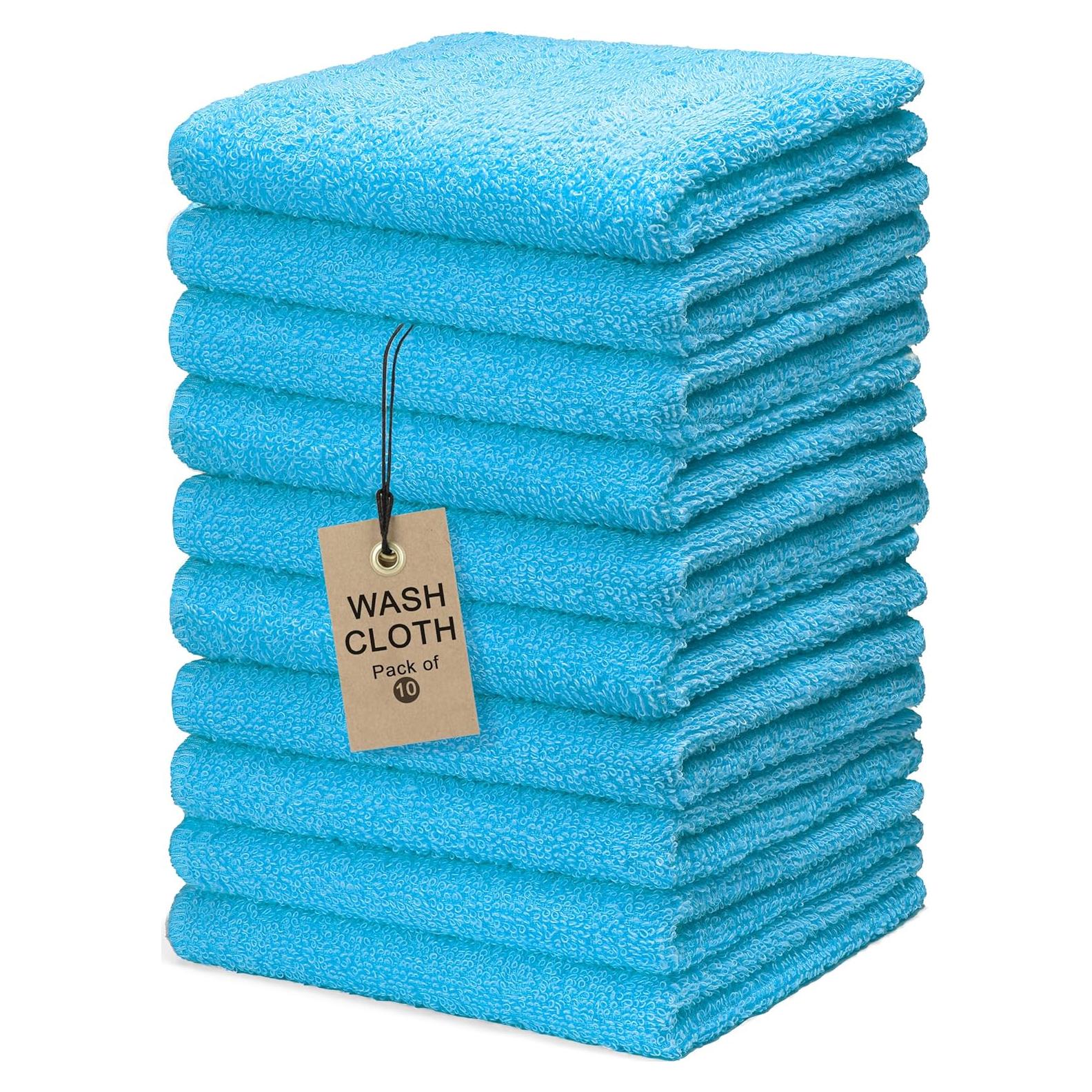 Toallas de Lavado Textila - Paquete de 10, Algodón Suave, 30.48 cm, Azul Aqua