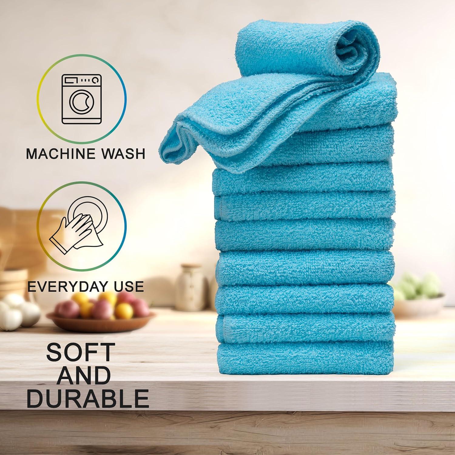 Toallas de Lavado Textila - Paquete de 10, Algodón Suave, 30.48 cm, Azul Aqua