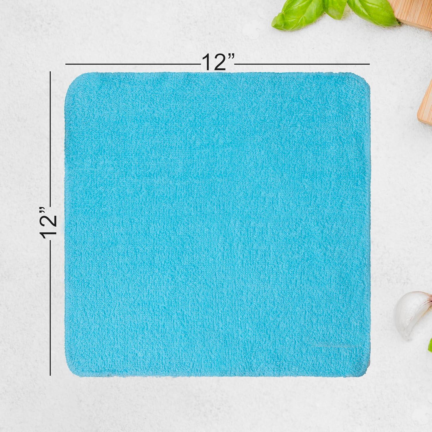 Toallas de Lavado Textila - Paquete de 10, Algodón Suave, 30.48 cm, Azul Aqua