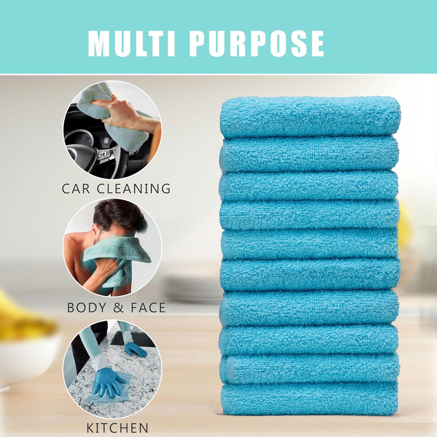Toallas de Lavado Textila - Paquete de 10, Algodón Suave, 30.48 cm, Azul Aqua