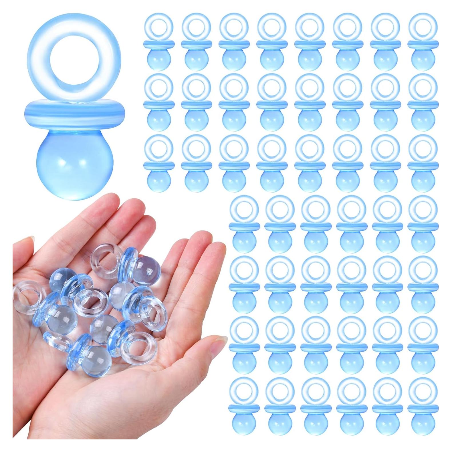 48 Chupetes Acrílicos Azules para Baby Shower - 4.45 cm