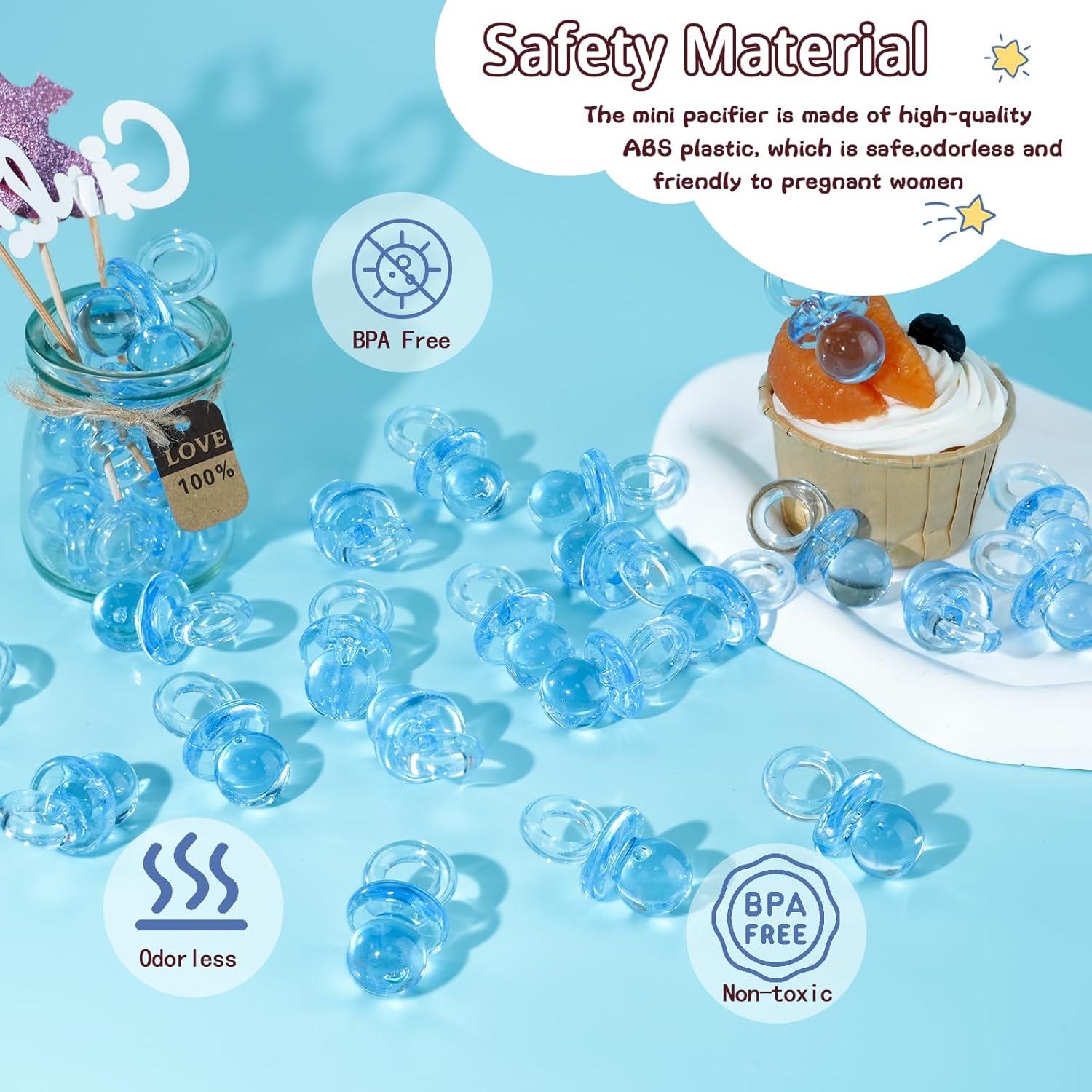48 Chupetes Acrílicos Azules para Baby Shower - 4.45 cm