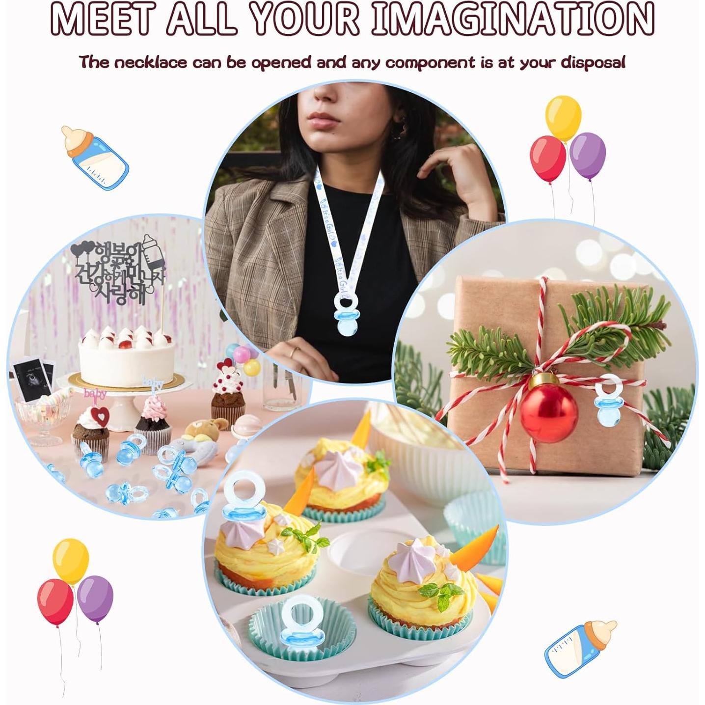 48 Chupetes Acrílicos Azules para Baby Shower - 4.45 cm