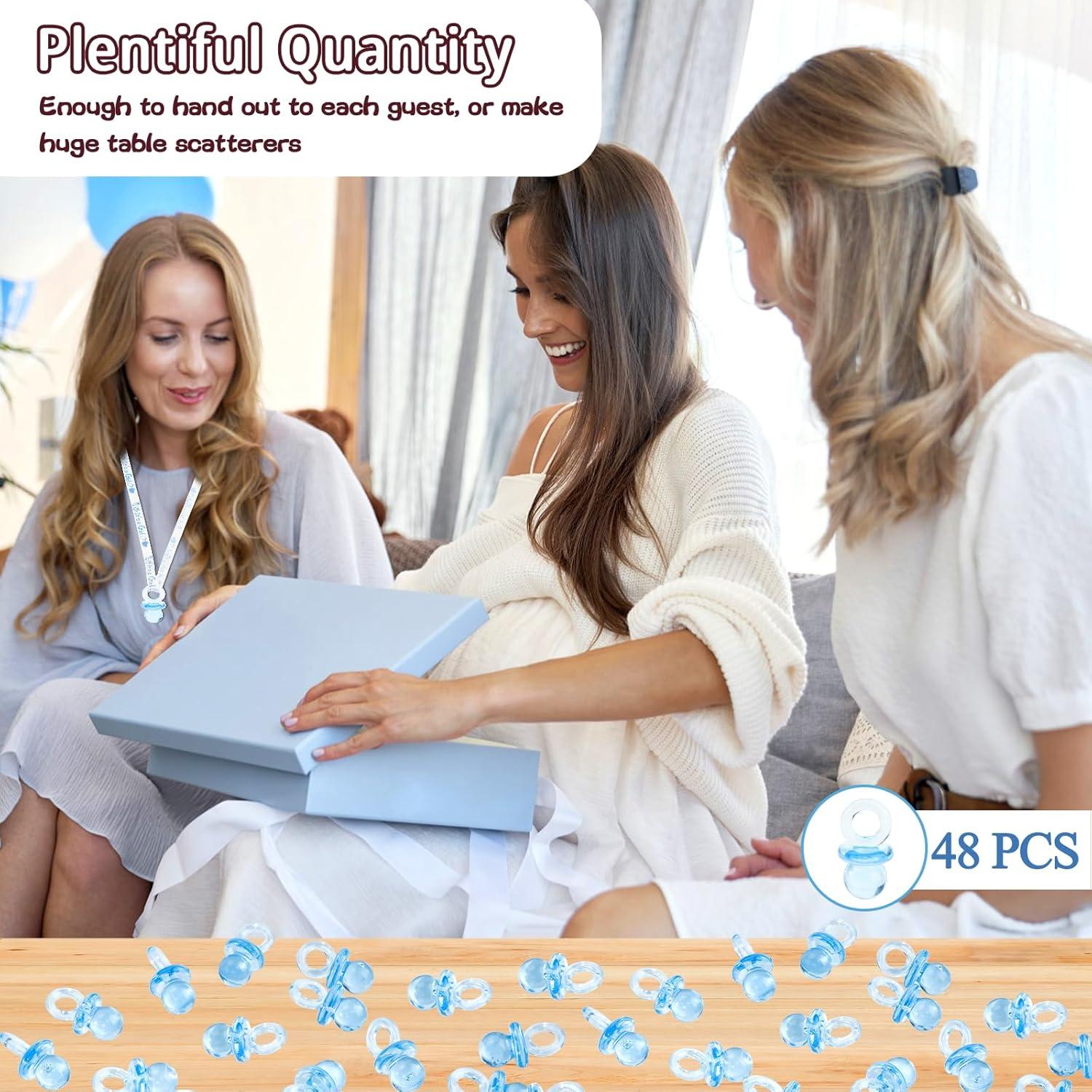 48 Chupetes Acrílicos Azules para Baby Shower - 4.45 cm