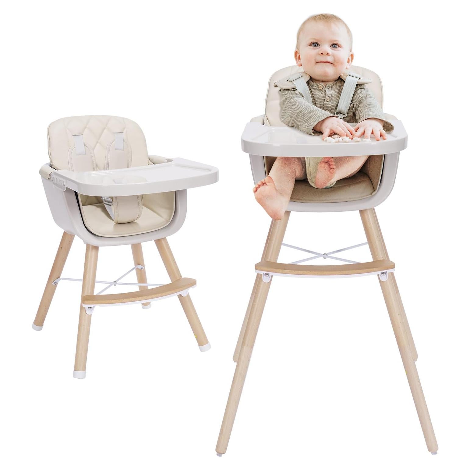 Silla Alta Convertible Mallify de Madera 3 en 1 Beige