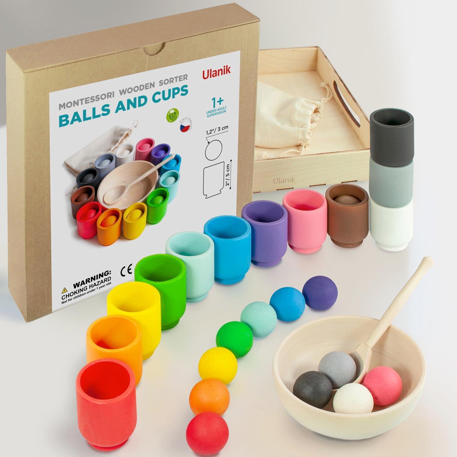 Juguete Montessori Ulanik Bolas en Tazas 12 meses + Clasificación