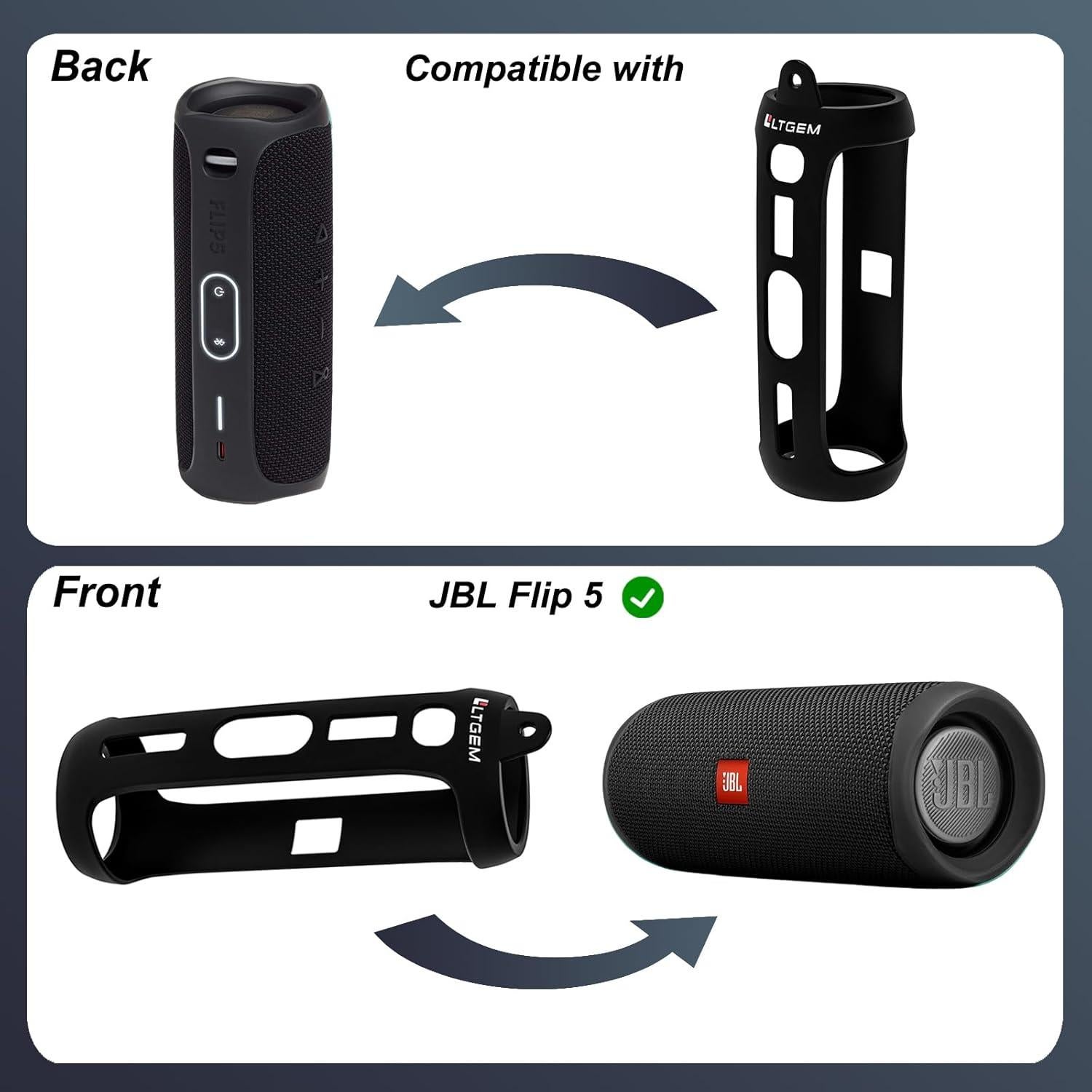 Funda de Silicona LTGEM Impermeable para JBL Flip 5 - Negra