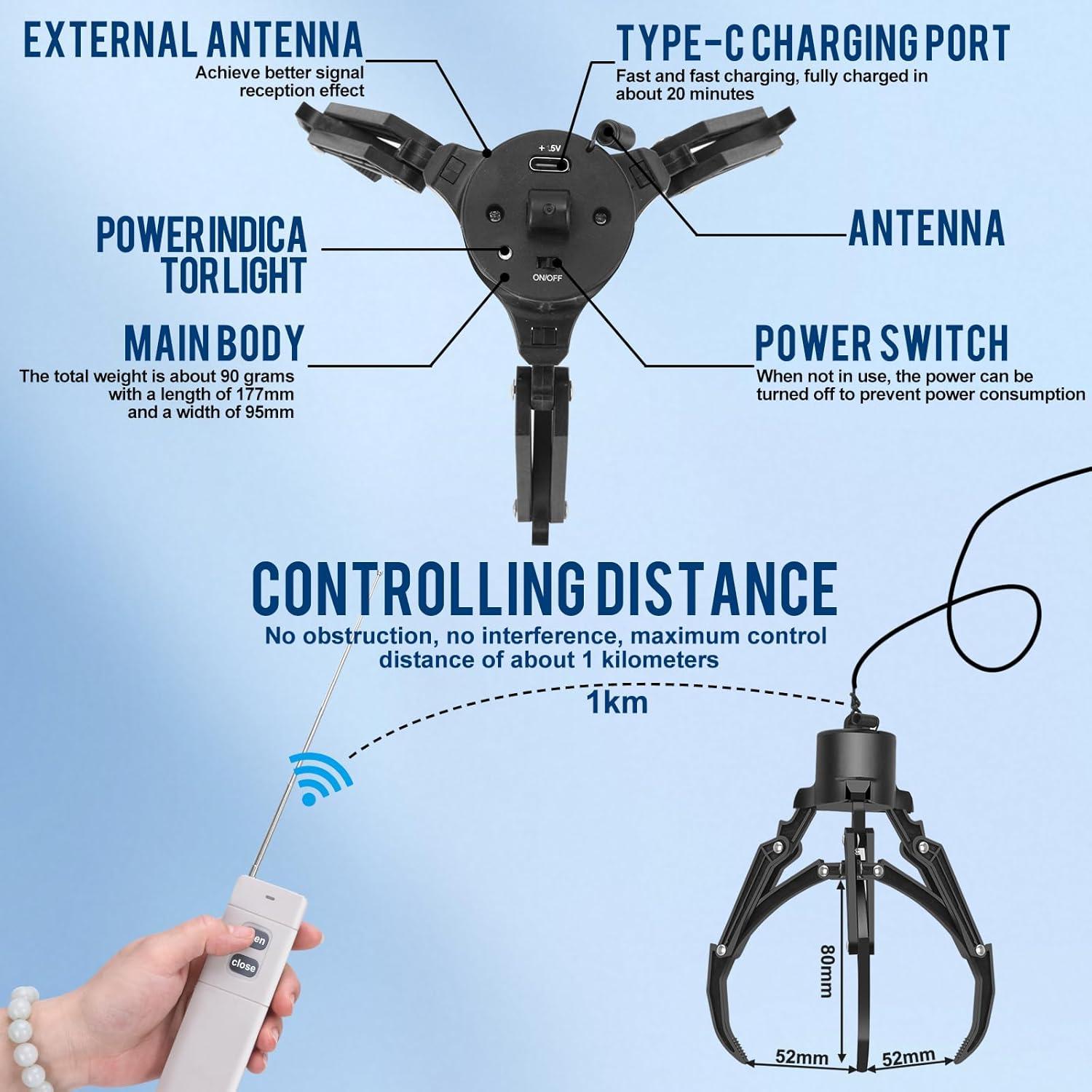 Garra mecánica para drones Amanely TF381 - Control remoto 1 km