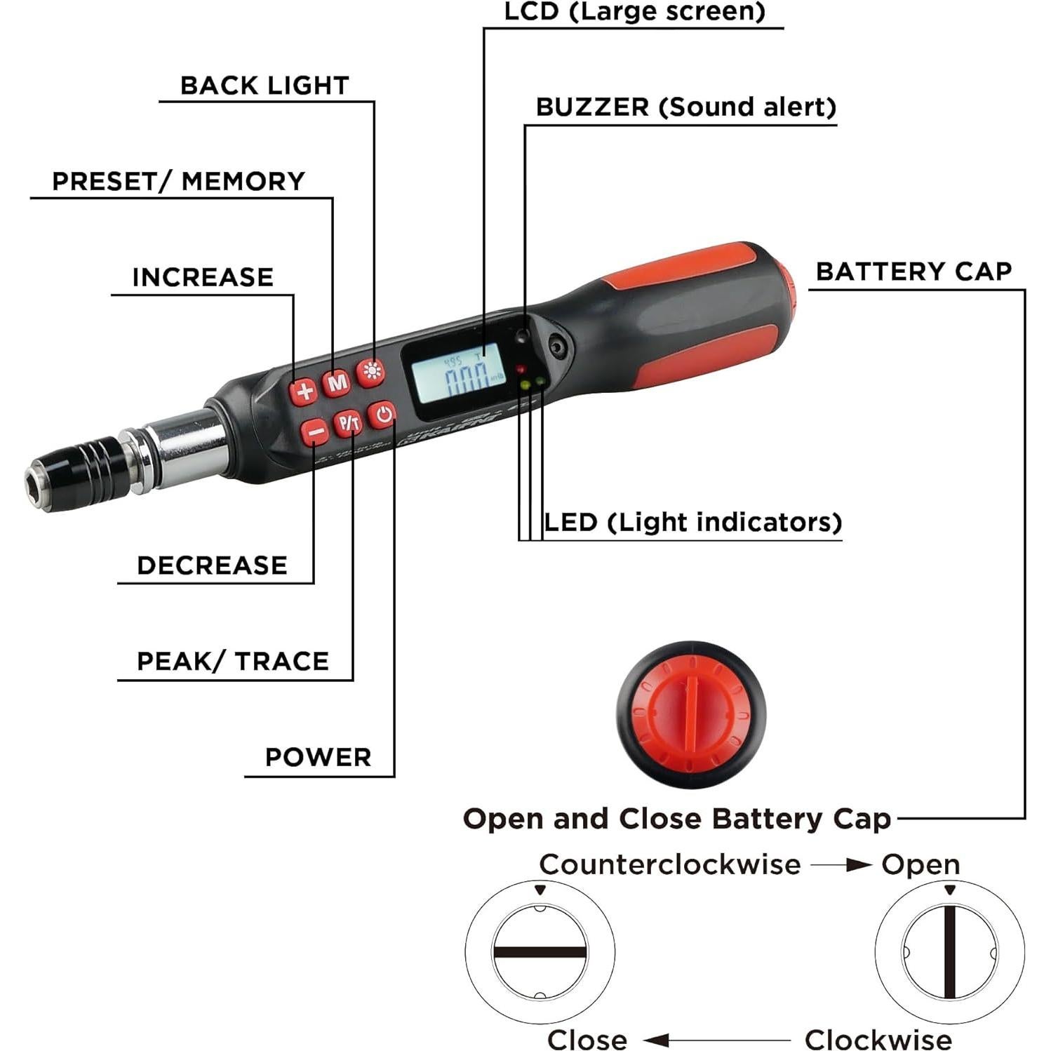 Destornillador de Par Digital KAIFNT K551 5-85 in·lbs 0.56-9.65 Nm