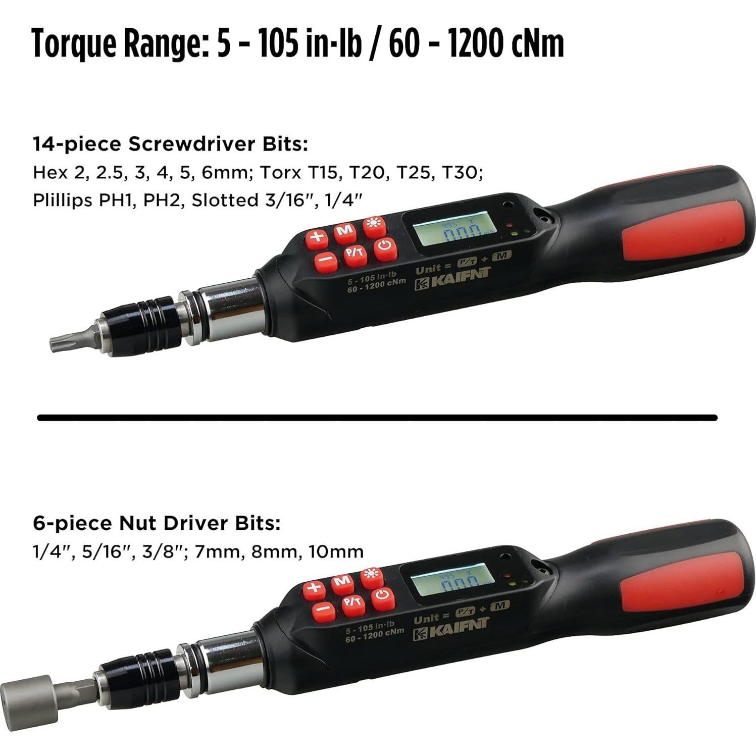 Destornillador de Par Digital KAIFNT K551 5-85 in·lbs 0.56-9.65 Nm