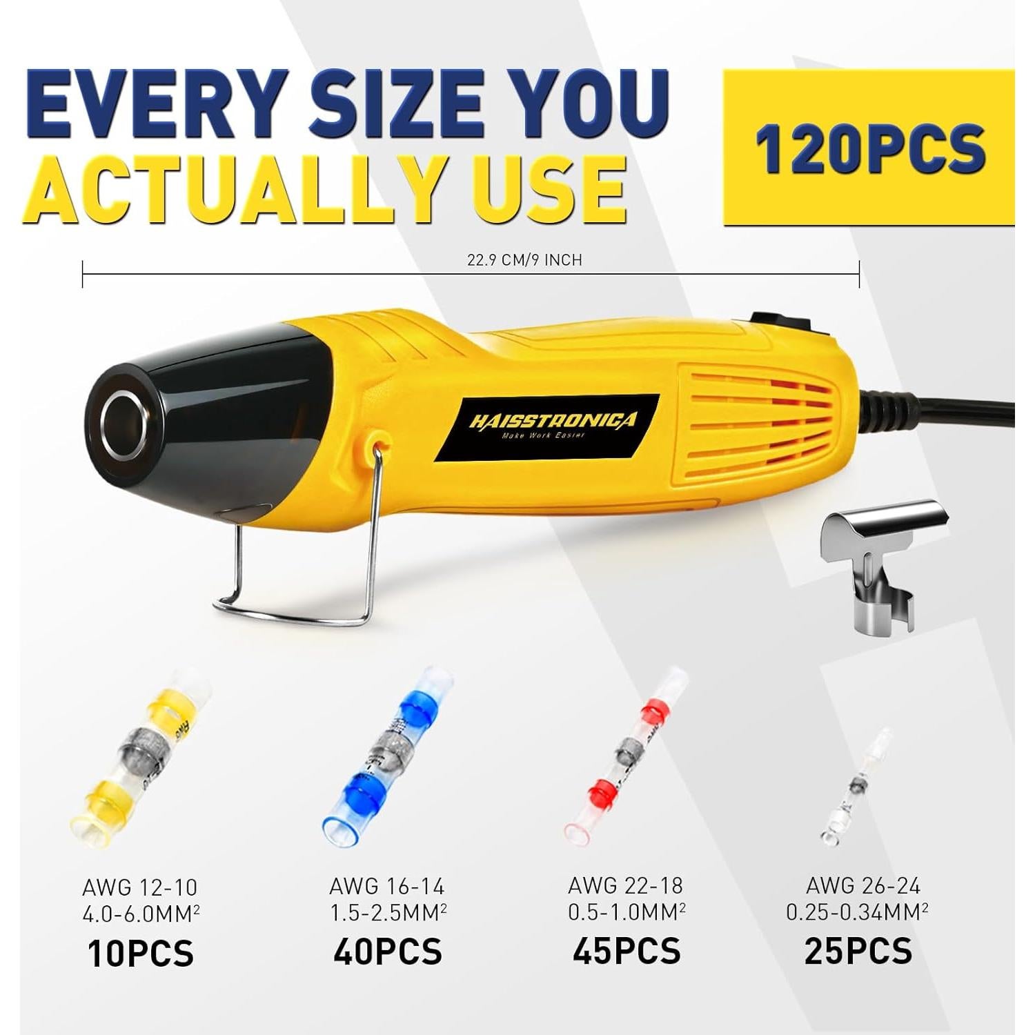 Kit de Conectores de Cable Haisstronica 120PCS con Pistola de Calor