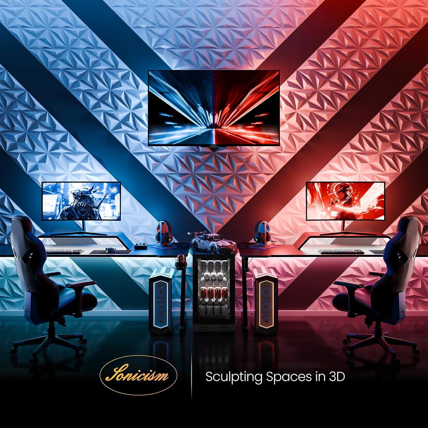 Paneles de Pared 3D Sonicism 12 Pack PVC Blanco 30x30 cm