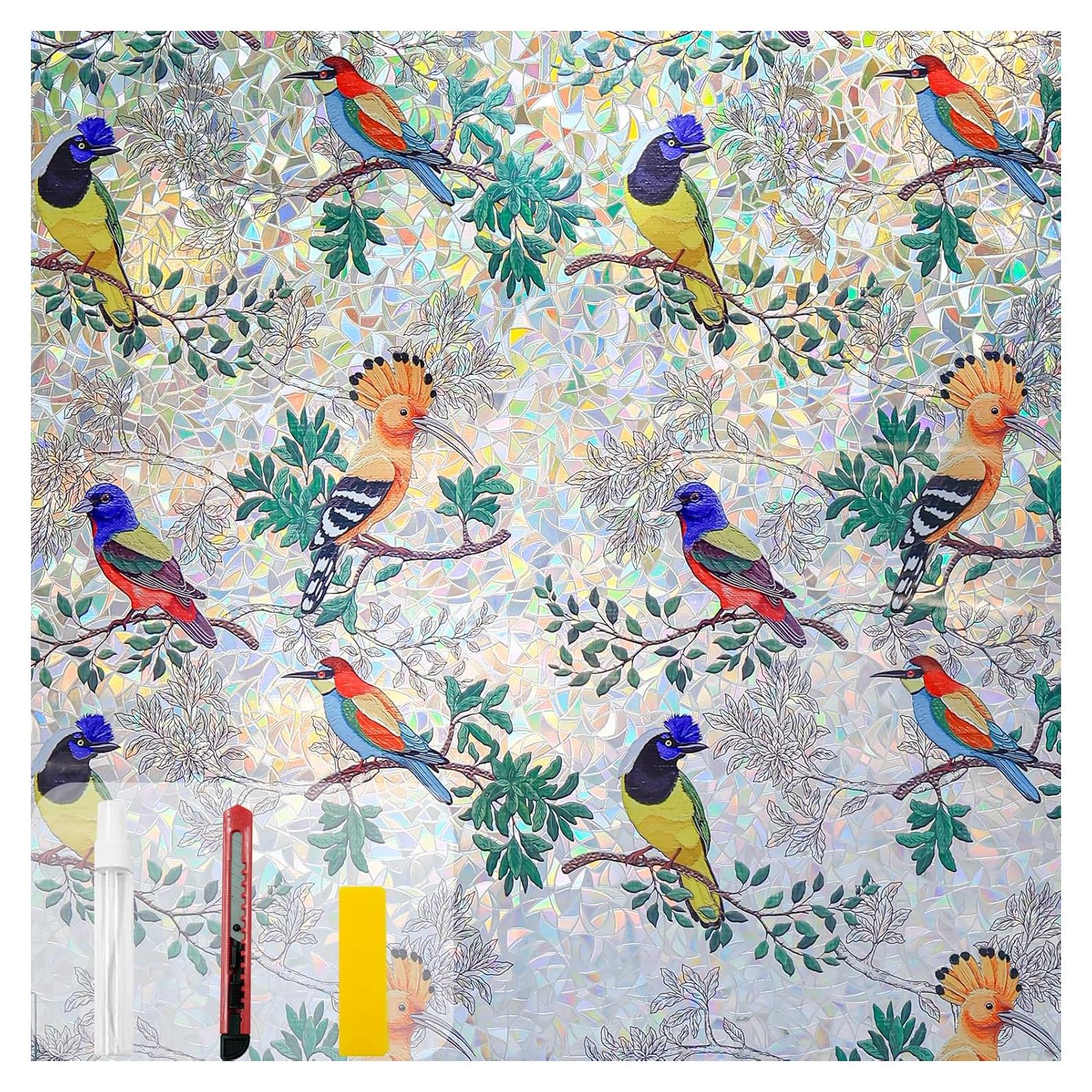 Película de Ventana Privacidad COUNTEWOL Pájaro Colorido 44.5x199.4cm