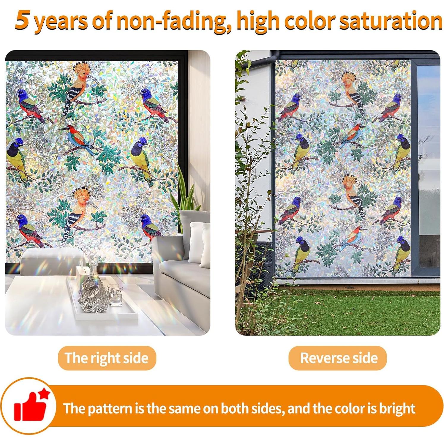 Película de Ventana Privacidad COUNTEWOL Pájaro Colorido 44.5x199.4cm