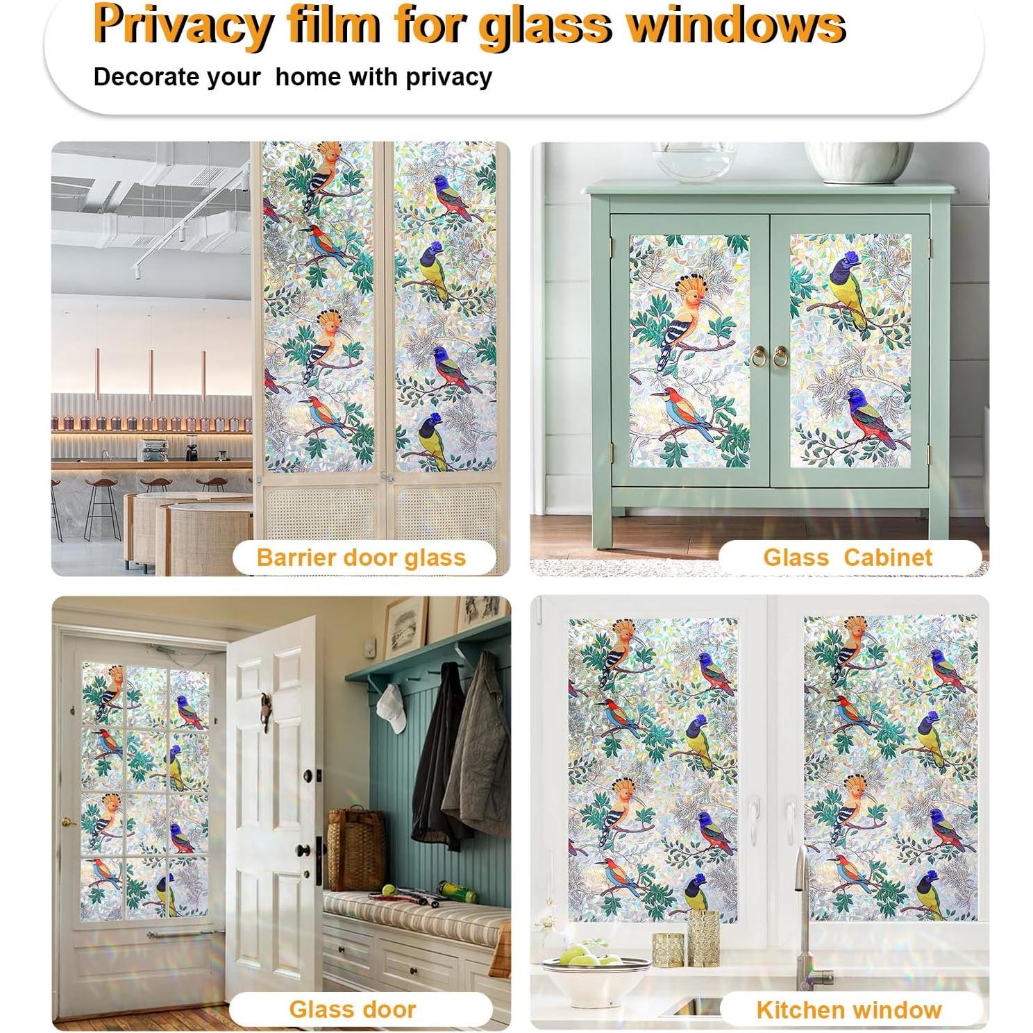 Película de Ventana Privacidad COUNTEWOL Pájaro Colorido 44.5x199.4cm