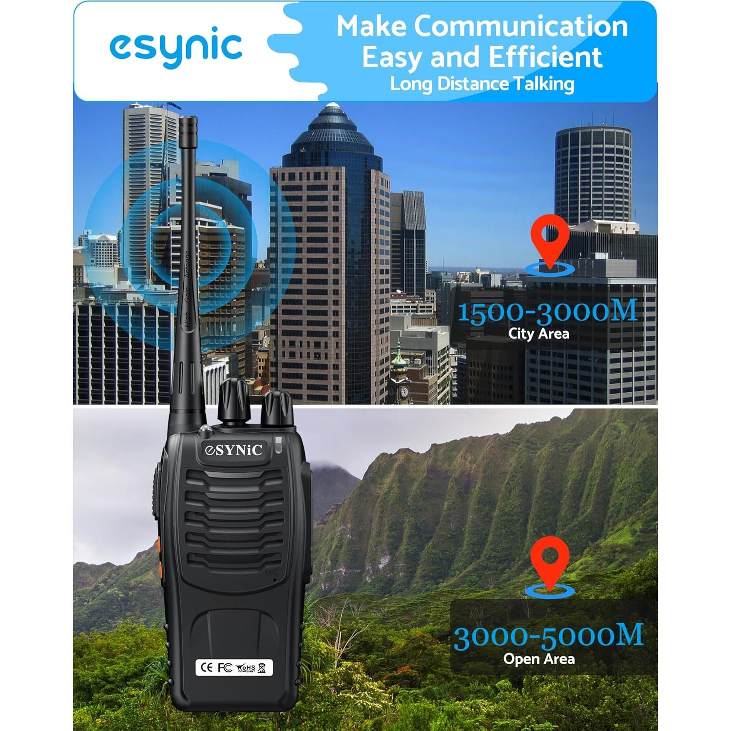 Walkie Talkies eSynic 3-Pack Profesionales 5KM VOX Duraderos