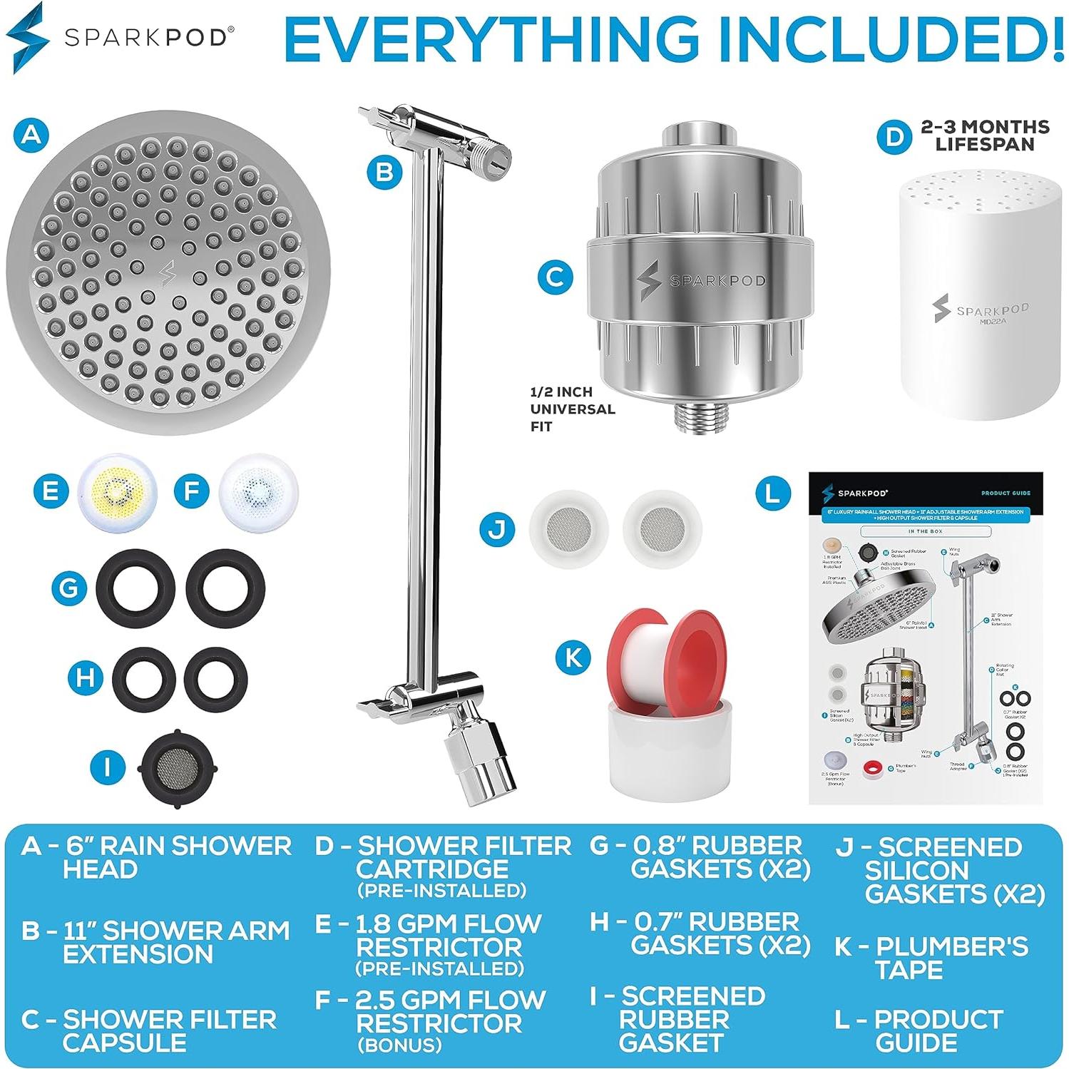 Cabezal de Ducha SparkPod 15 cm Alta Presión con Filtro 23 Etapas