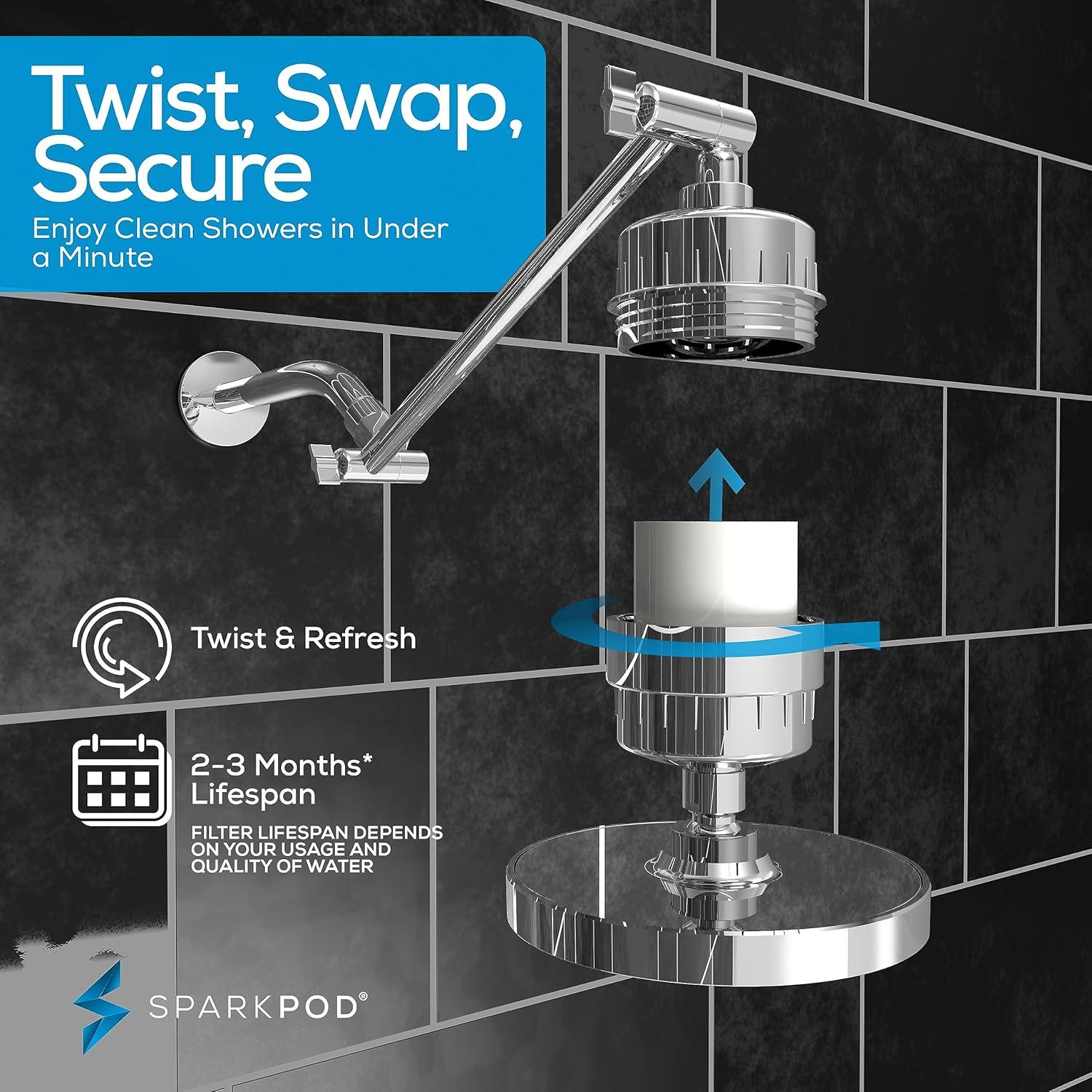 Cabezal de Ducha SparkPod 15 cm Alta Presión con Filtro 23 Etapas