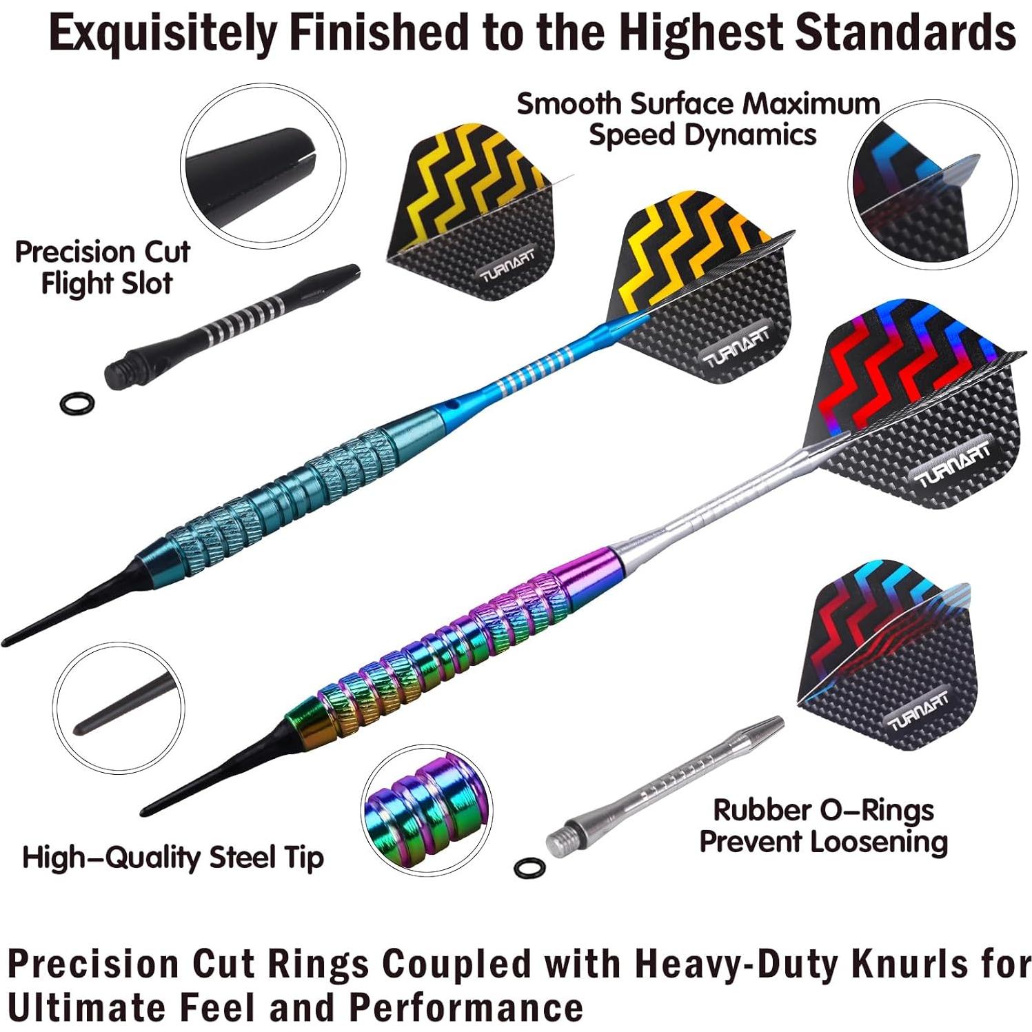 Juego de Dardos Turnart TN07 Punta Plástica 18g 12 Pcs con Accesorios