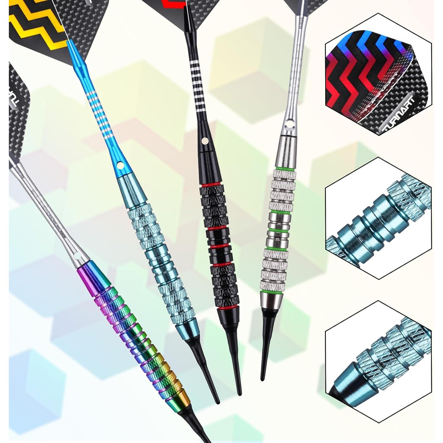 Juego de Dardos Turnart TN07 Punta Plástica 18g 12 Pcs con Accesorios