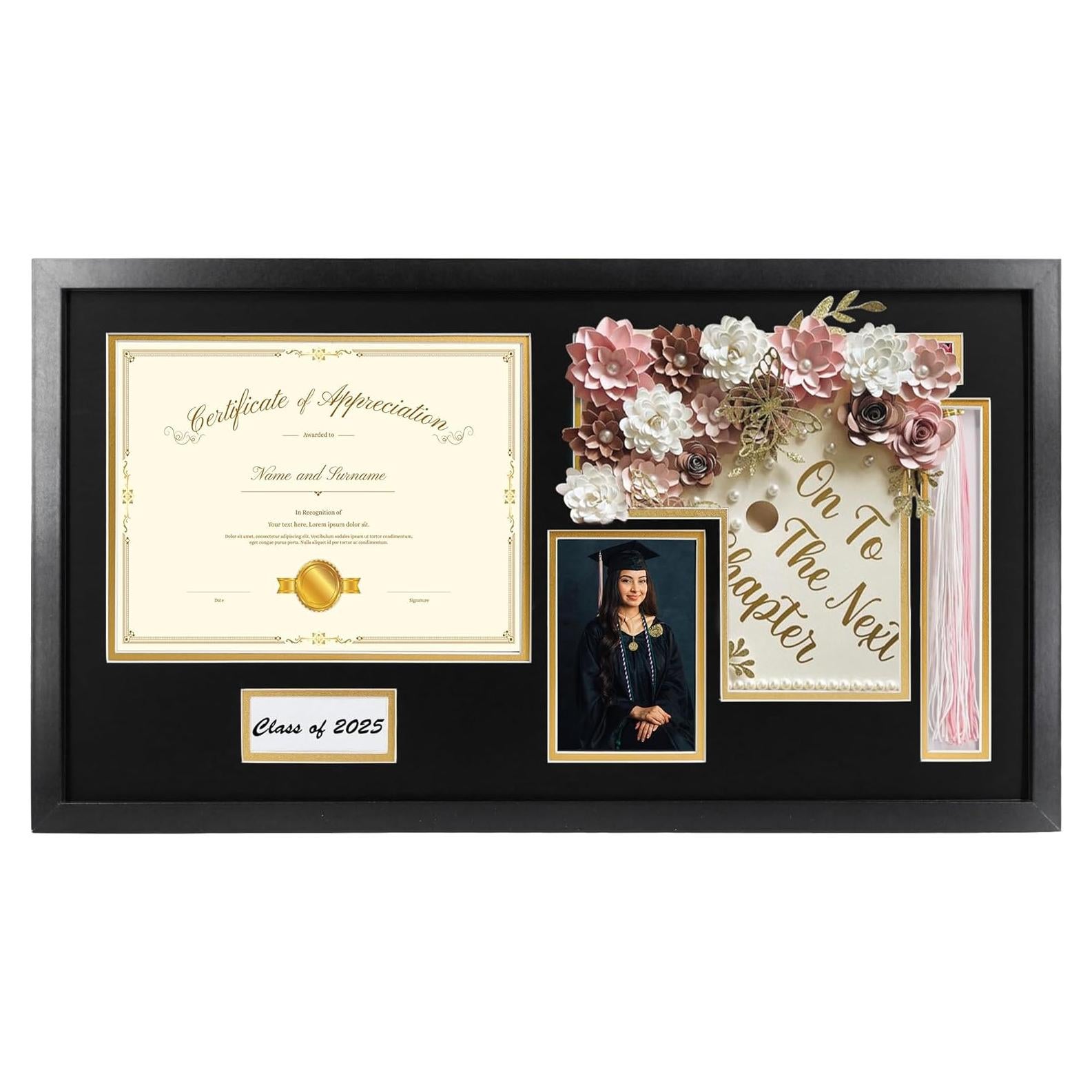 Marco Shadow Box Negro Hodeframe 14x26 para Diploma y Foto