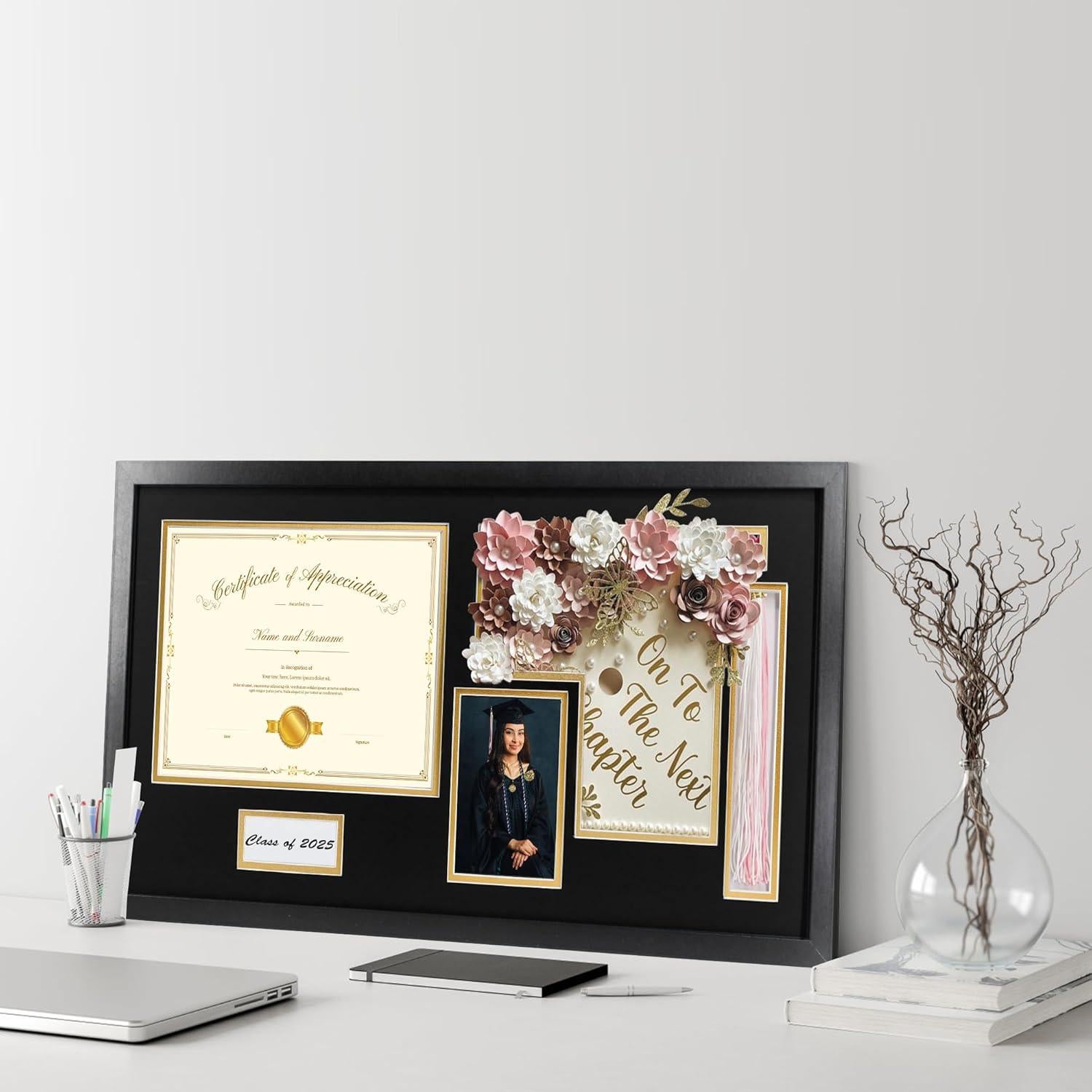 Marco Shadow Box Negro Hodeframe 14x26 para Diploma y Foto