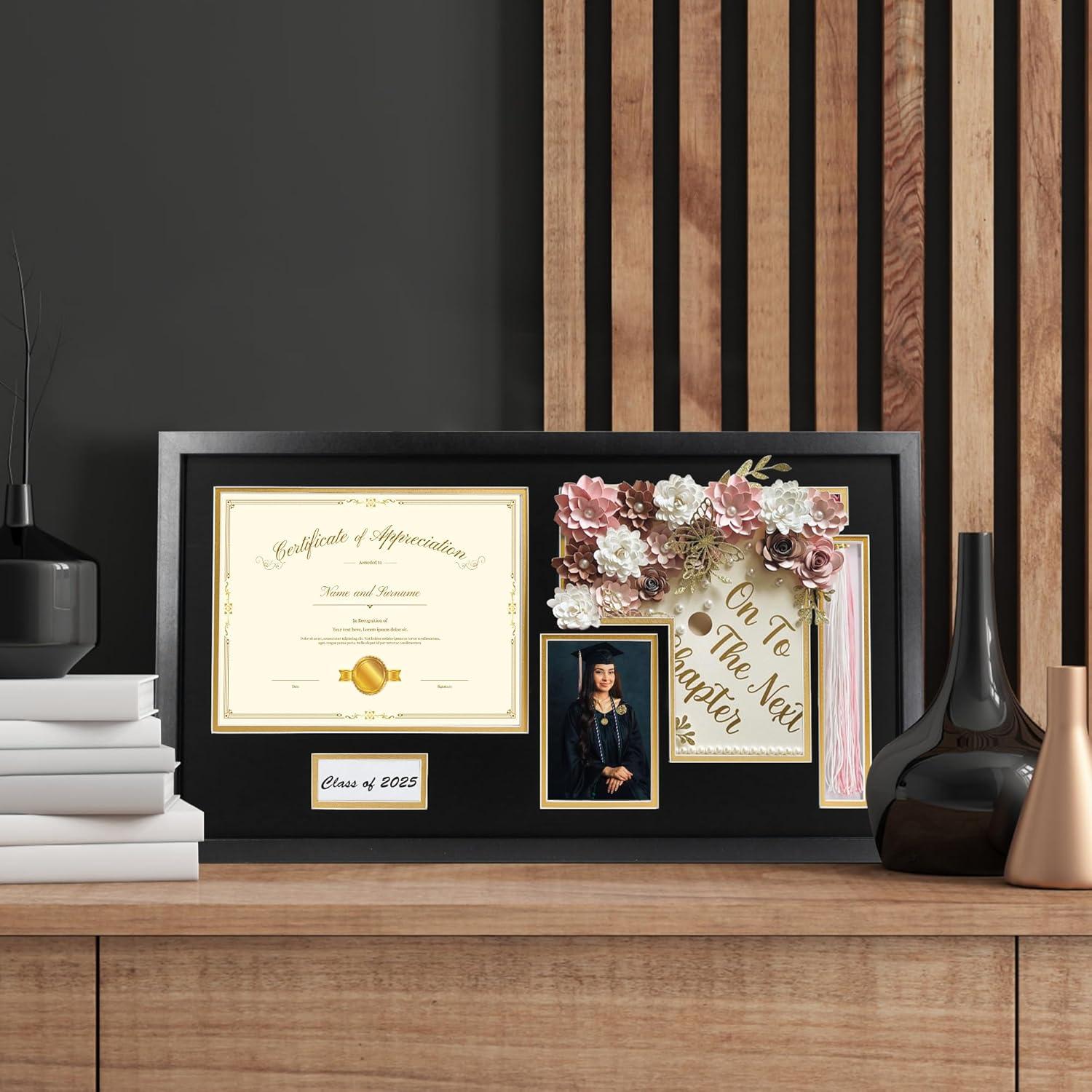 Marco Shadow Box Negro Hodeframe 14x26 para Diploma y Foto