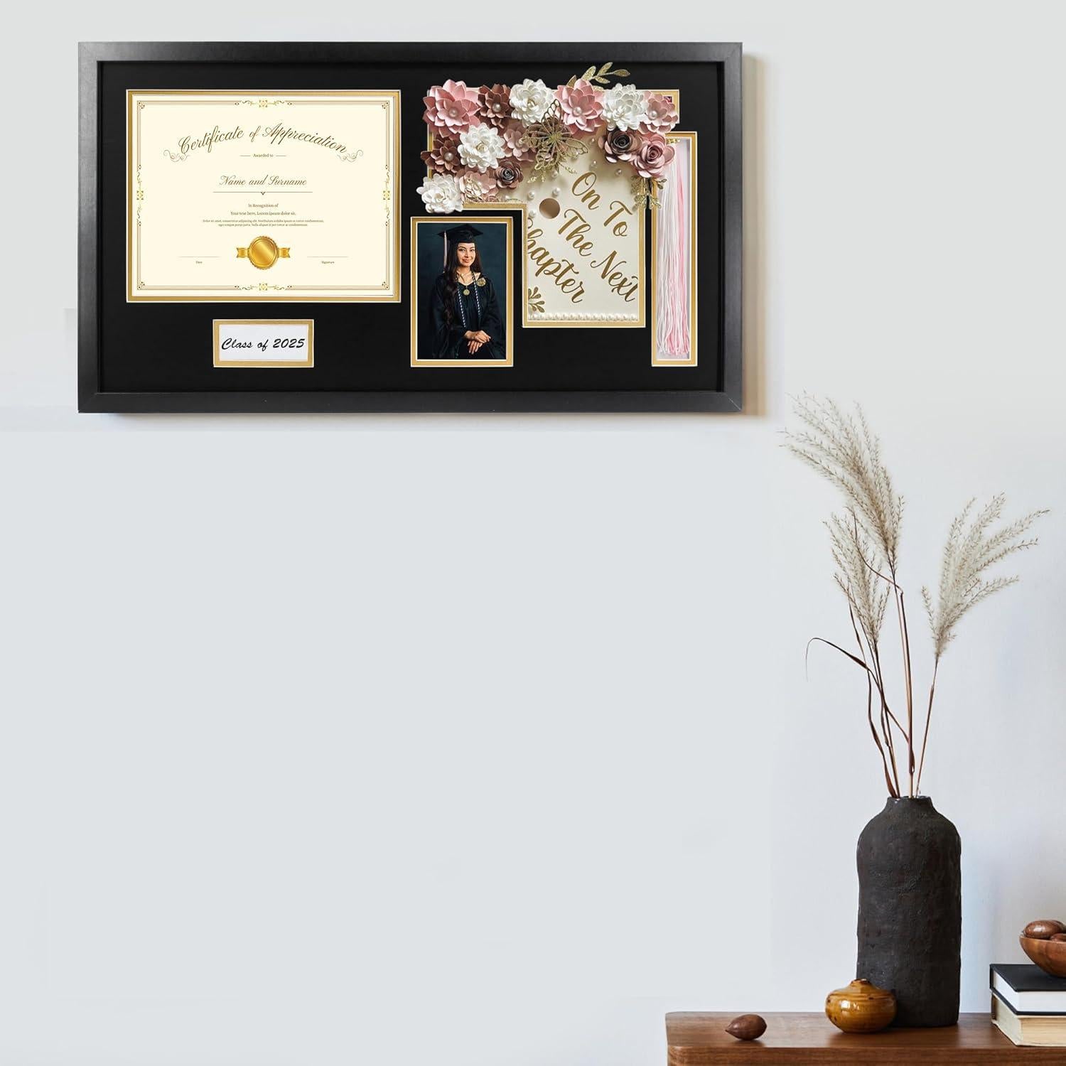 Marco Shadow Box Negro Hodeframe 14x26 para Diploma y Foto