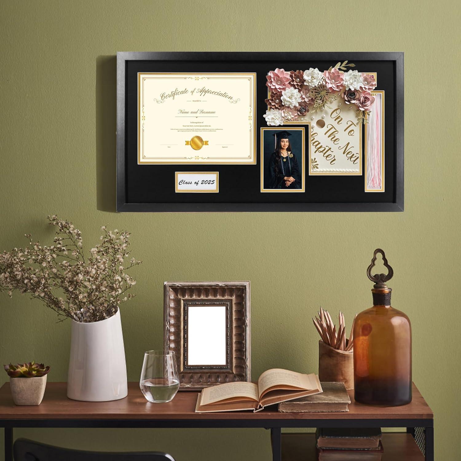 Marco Shadow Box Negro Hodeframe 14x26 para Diploma y Foto