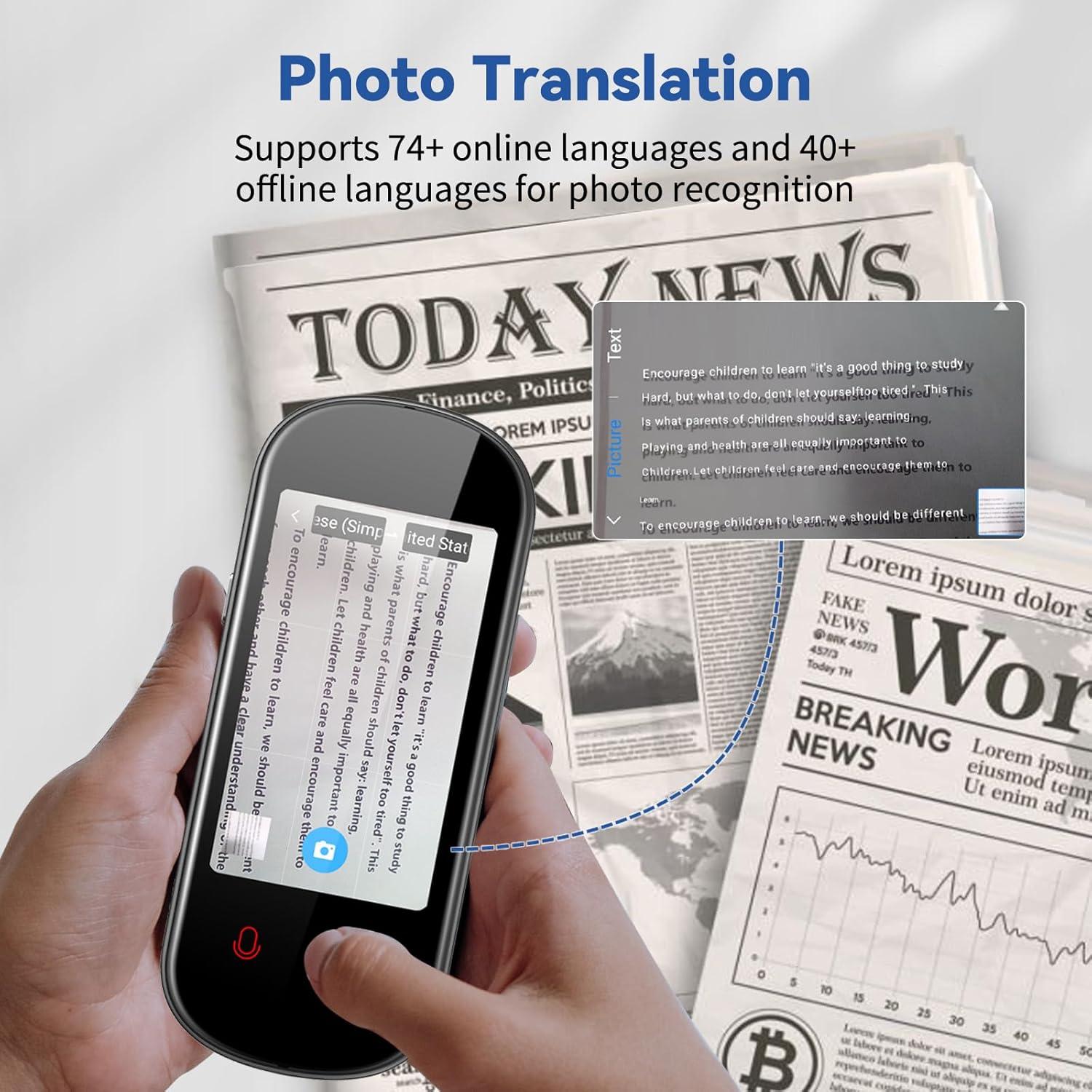 Traductor de Idiomas CAWRUGA Portátil 138 Idiomas Voz Texto Foto