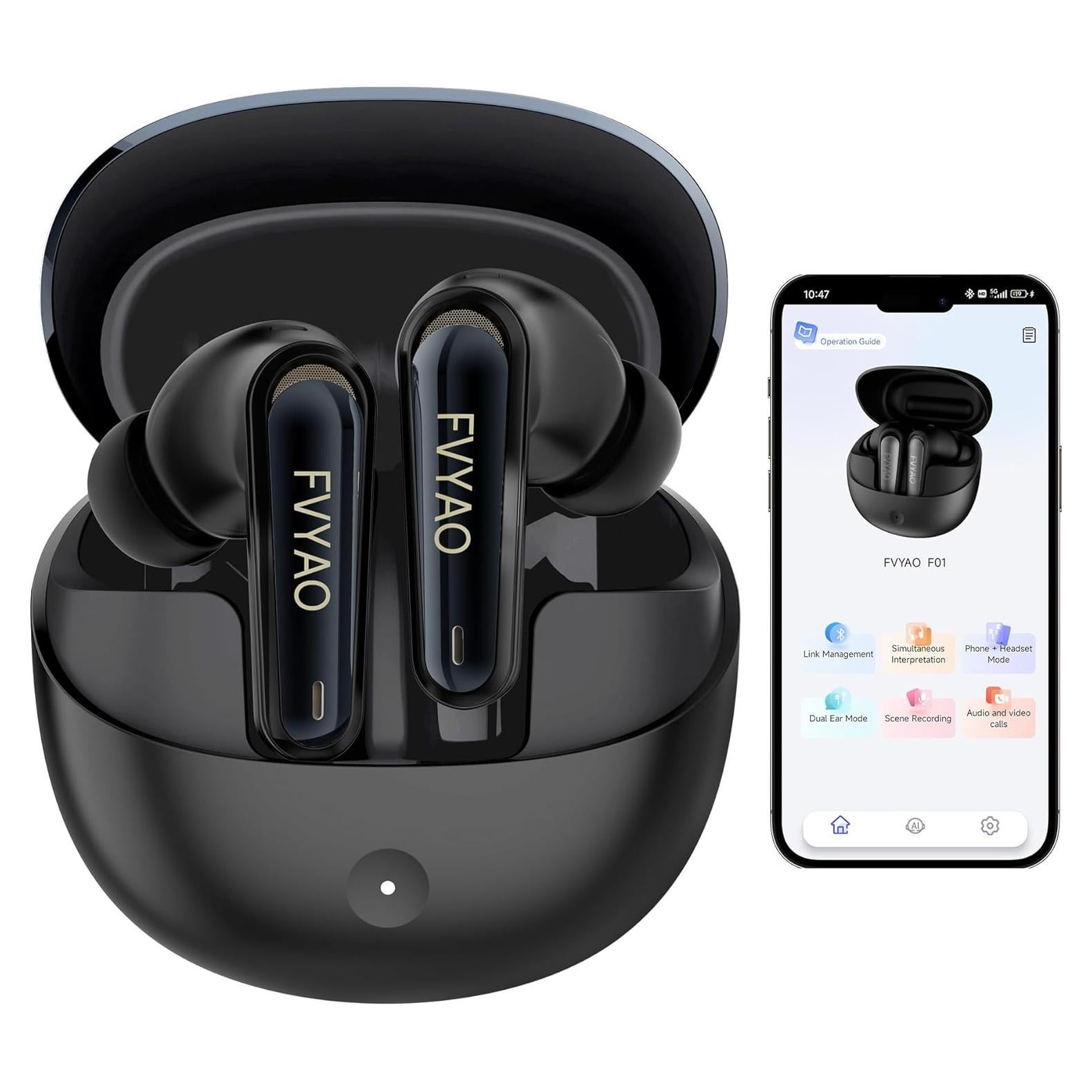 Auriculares Traductores FVYAO Bluetooth 5.4, 134 Idiomas, ANC