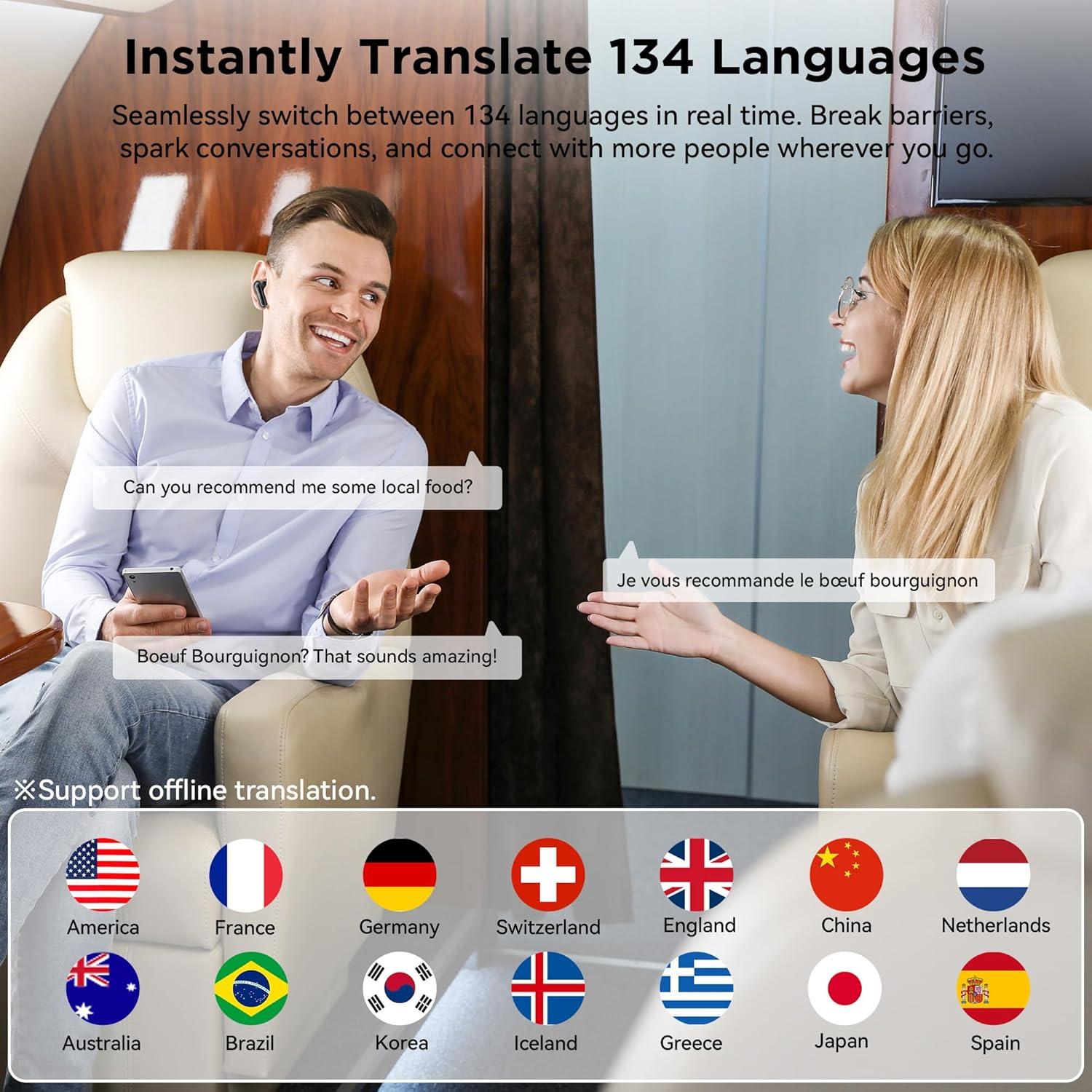 Auriculares Traductores FVYAO Bluetooth 5.4, 134 Idiomas, ANC