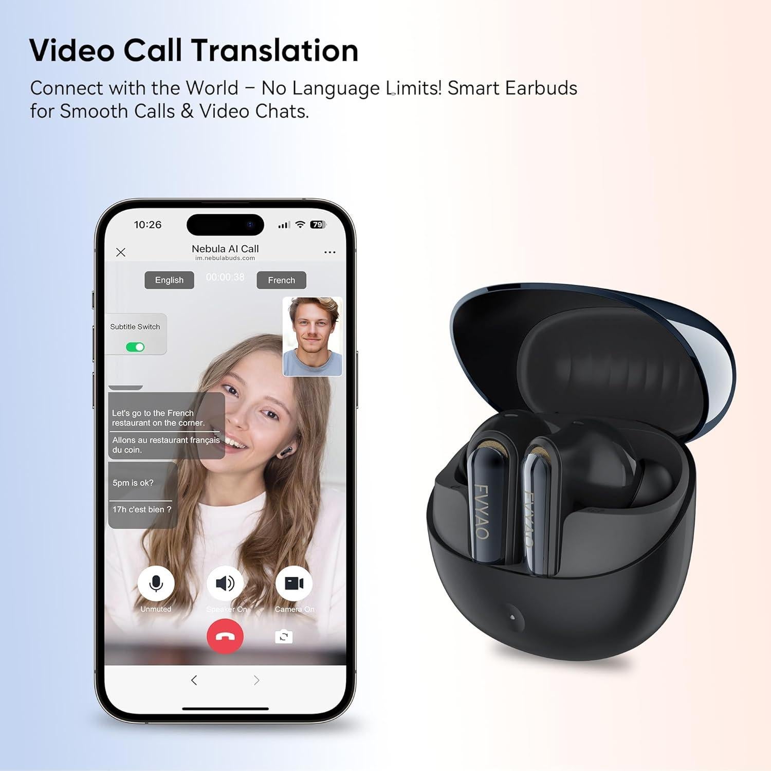 Auriculares Traductores FVYAO Bluetooth 5.4, 134 Idiomas, ANC