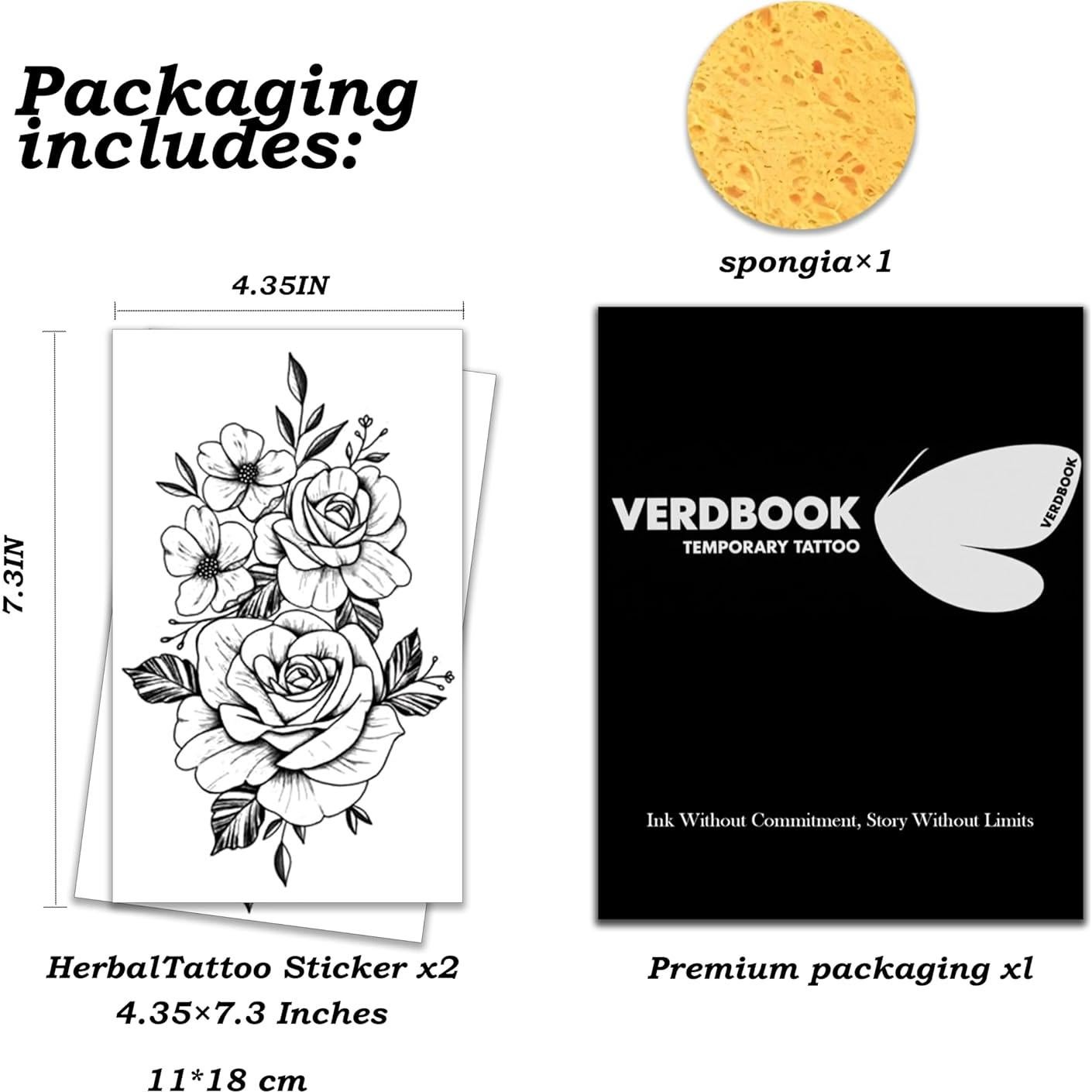 Kit de Tatuajes Temporales Impermeables VERDBOOK - 2 Hojas