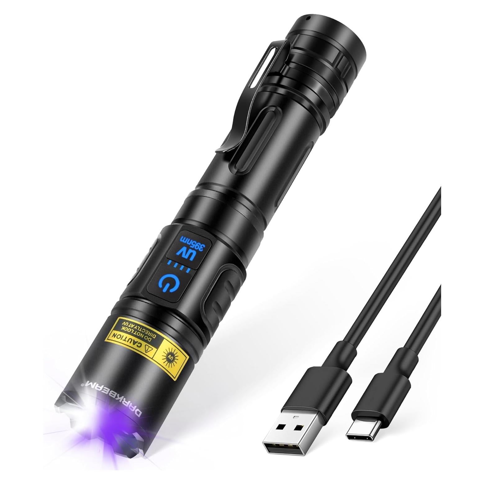 Linterna UV 395nm DARKBEAM Recargable USB 2en1 para Camping