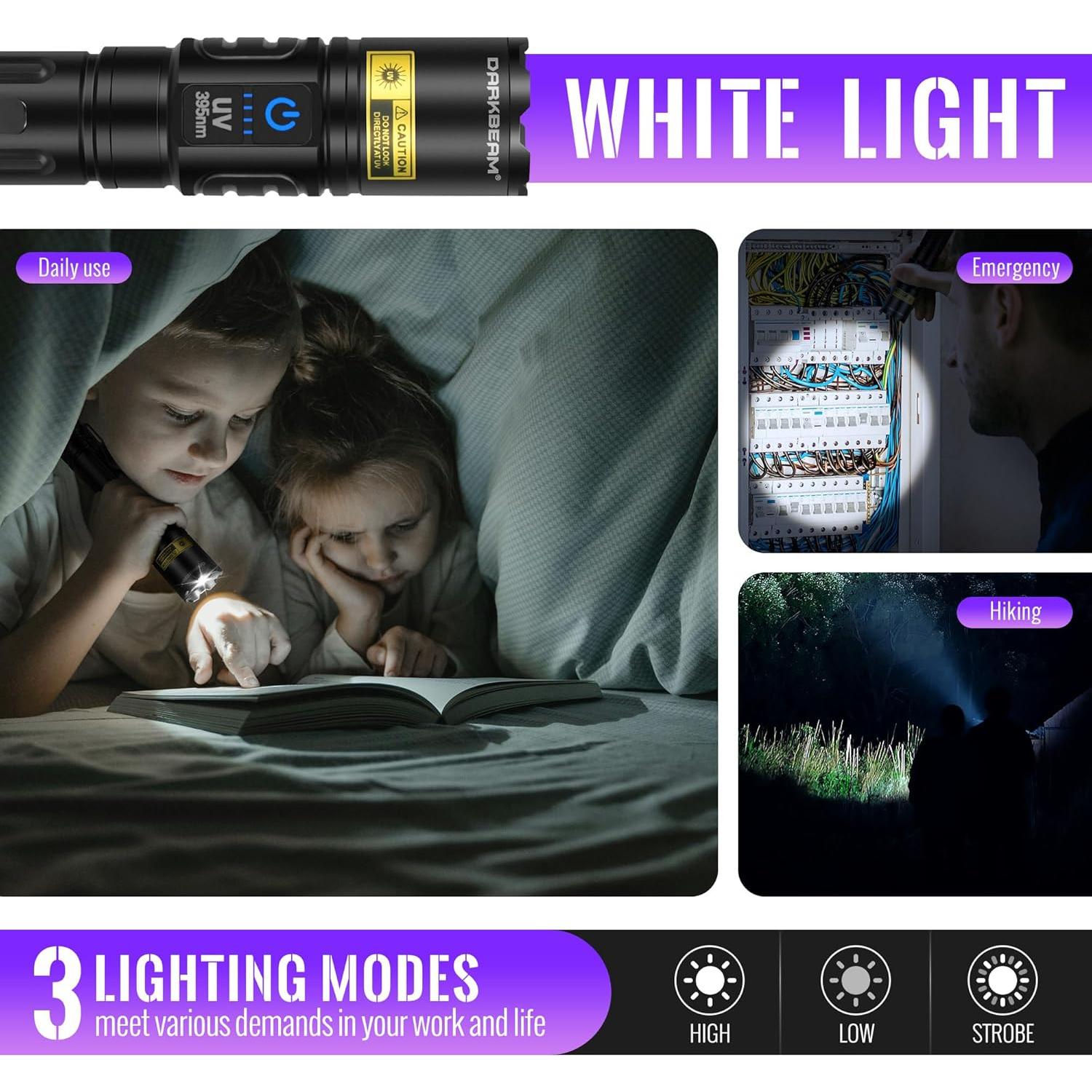 Linterna UV 395nm DARKBEAM Recargable USB 2en1 para Camping