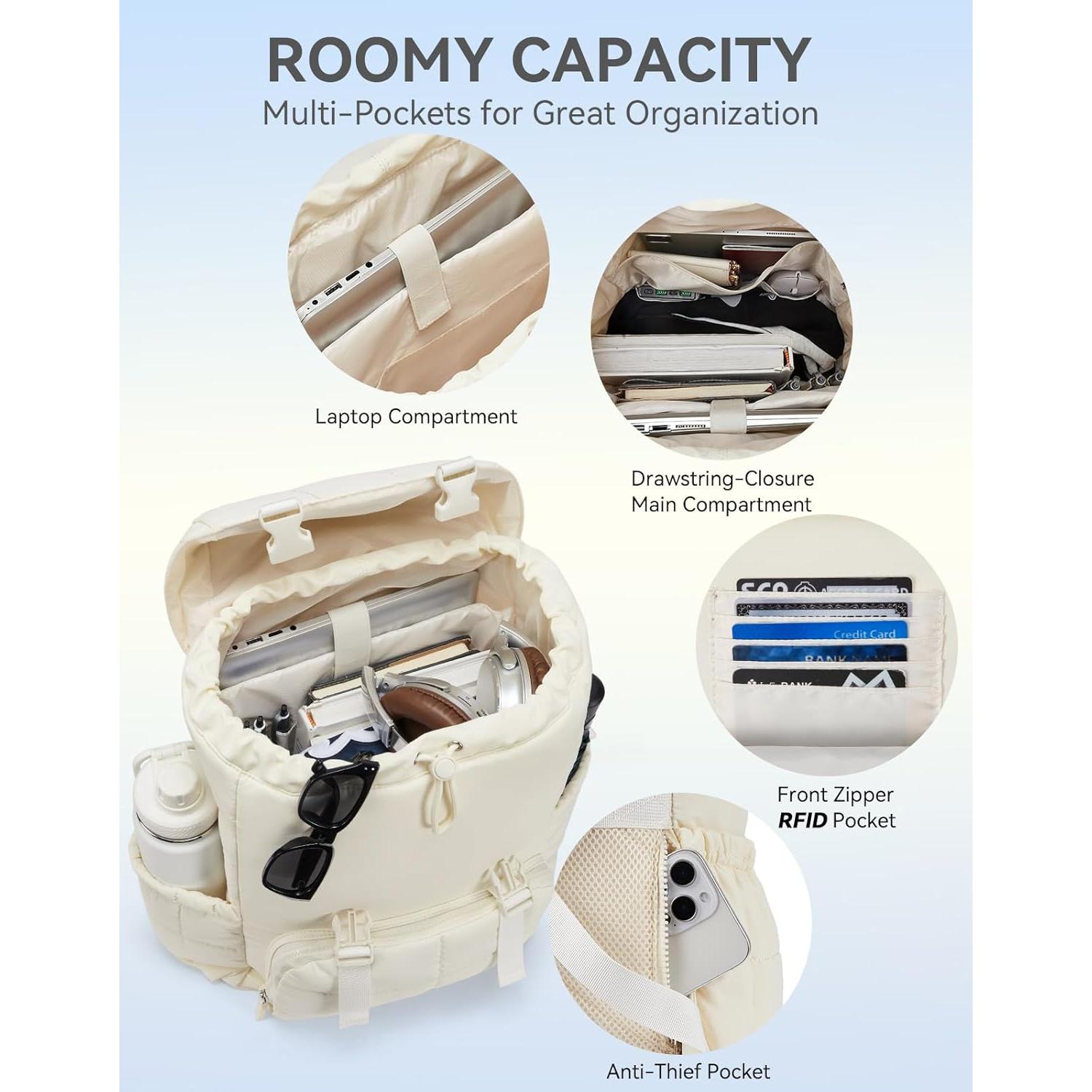 Mochila Puffer BOSTANTEN Beige para Laptop 15.6" Resistente al Agua