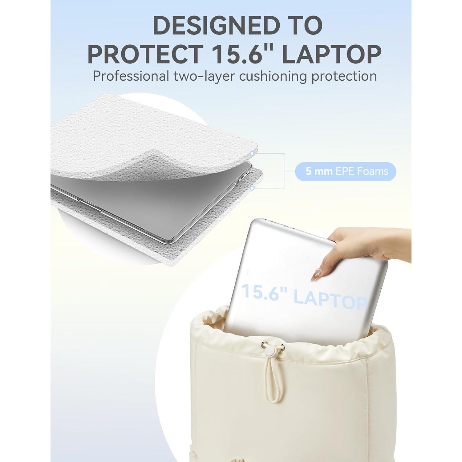 Mochila Puffer BOSTANTEN Beige para Laptop 15.6" Resistente al Agua