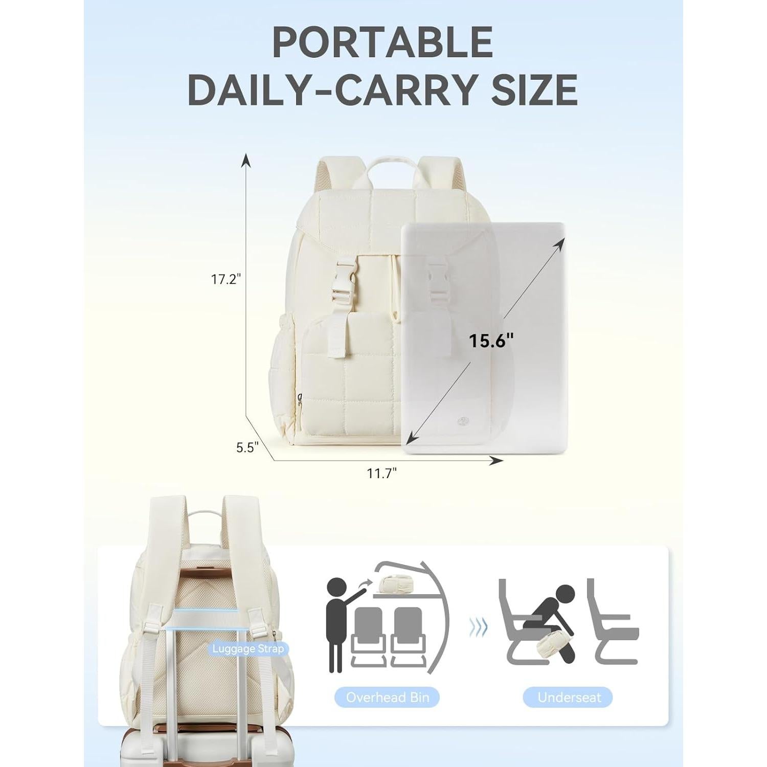 Mochila Puffer BOSTANTEN Beige para Laptop 15.6" Resistente al Agua