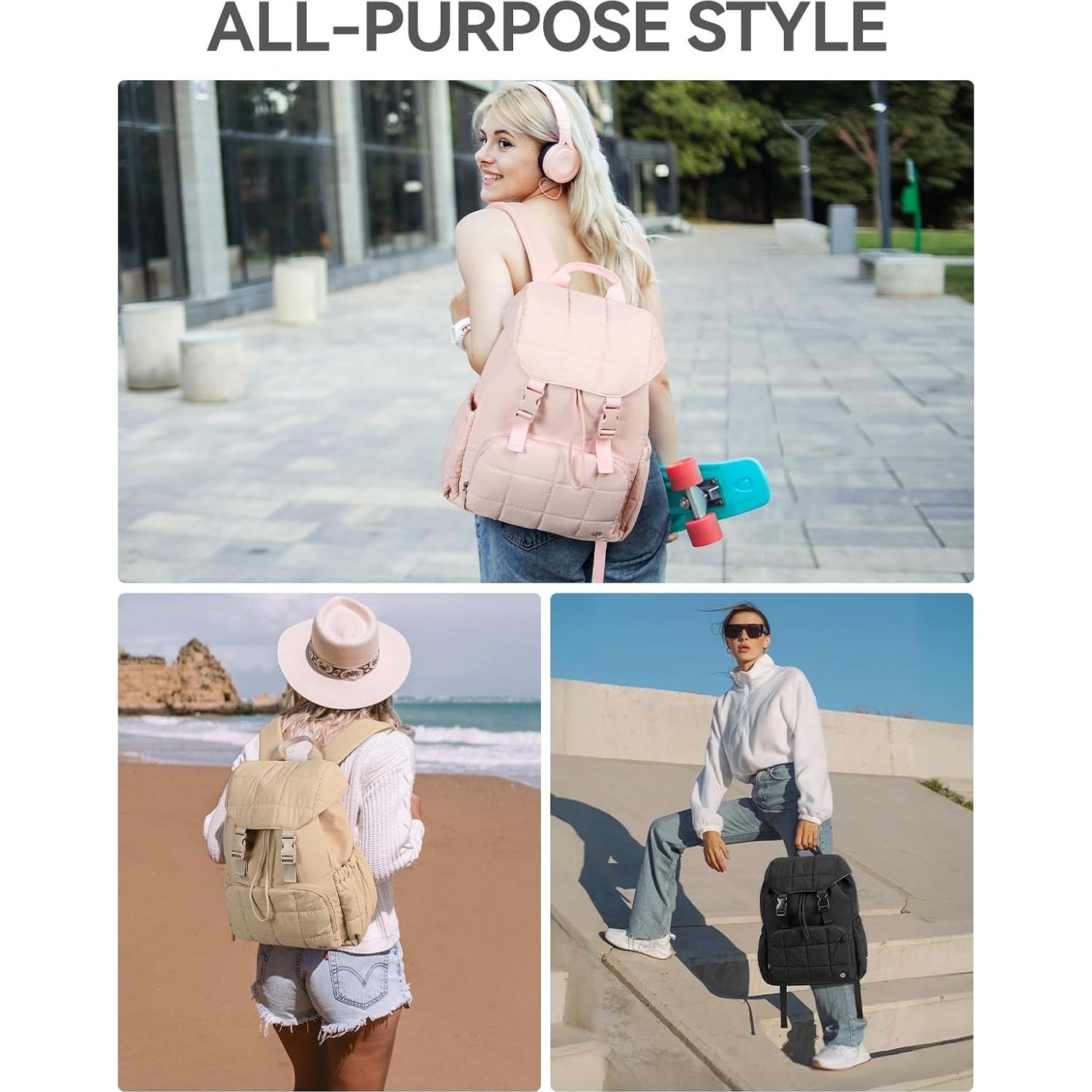 Mochila Puffer BOSTANTEN Beige para Laptop 15.6" Resistente al Agua