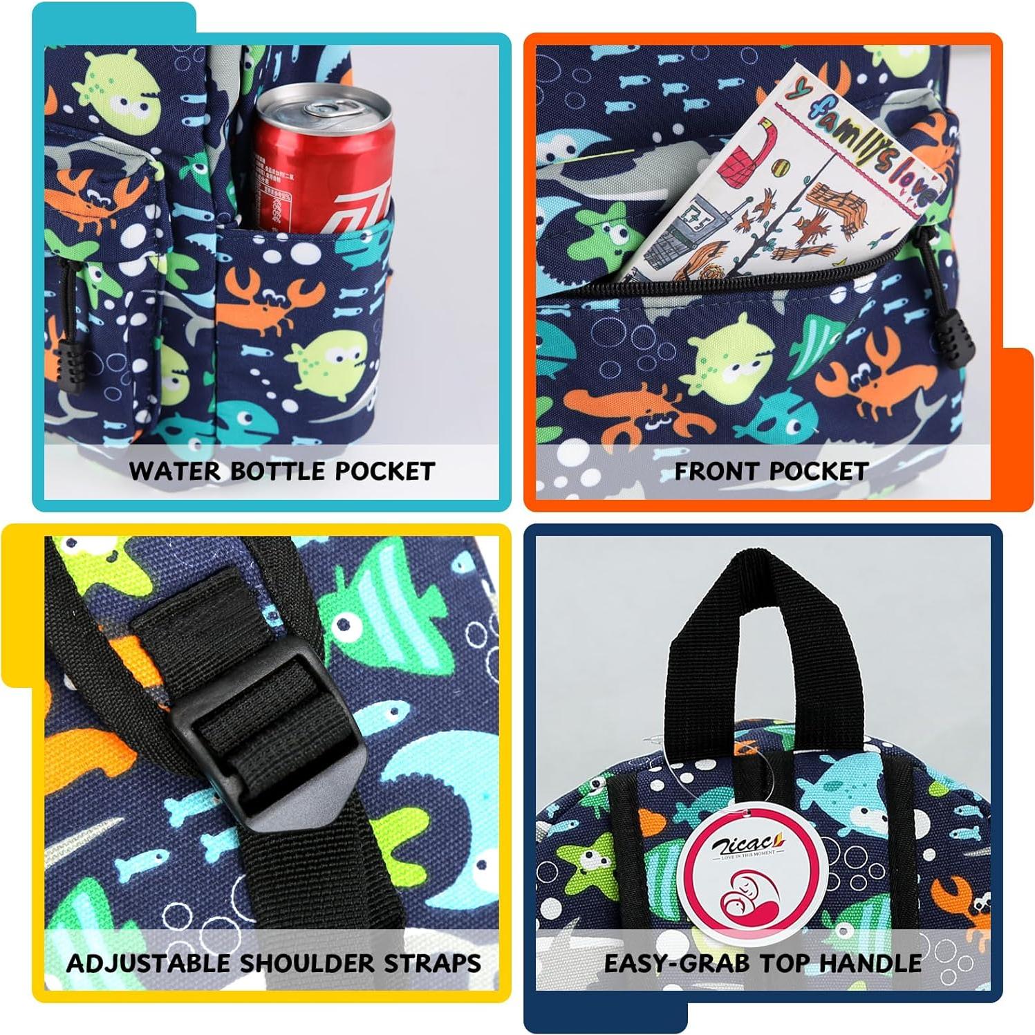 Mochila Infantil Zicac Azul 30x23x13cm para Niños 3-5 Años