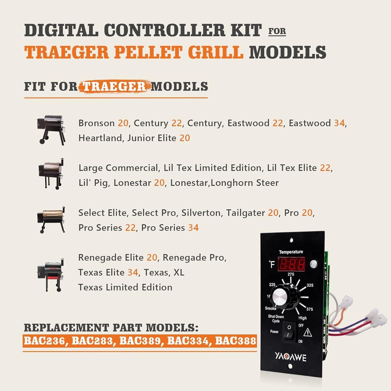 Kit de Repuestos Termostato Digital YAOAWE para Parrillas Traeger