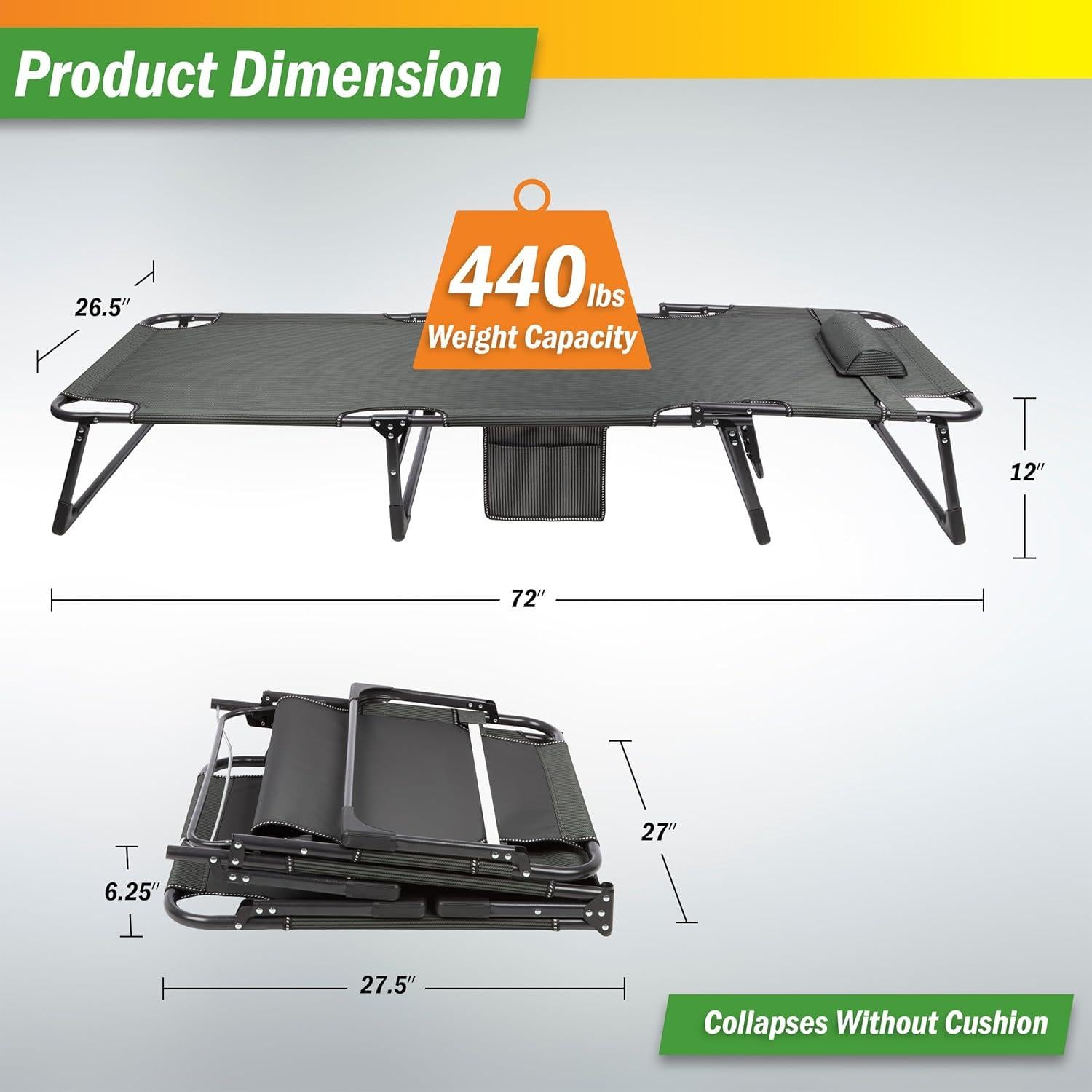 Cama Plegable Camping Wakeman con Colchón 200kg Ajustable